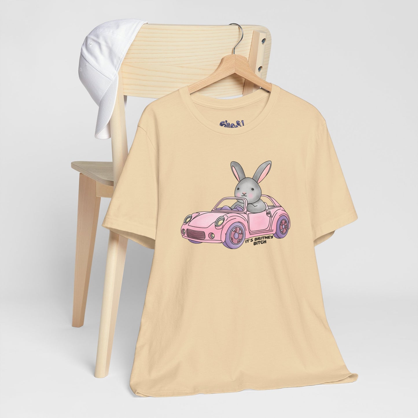 It's Britney Bitch, Cute Bunny in Pink Car Tee, 90s y2k Millennial Gift, Quirky Girly T-Shirt