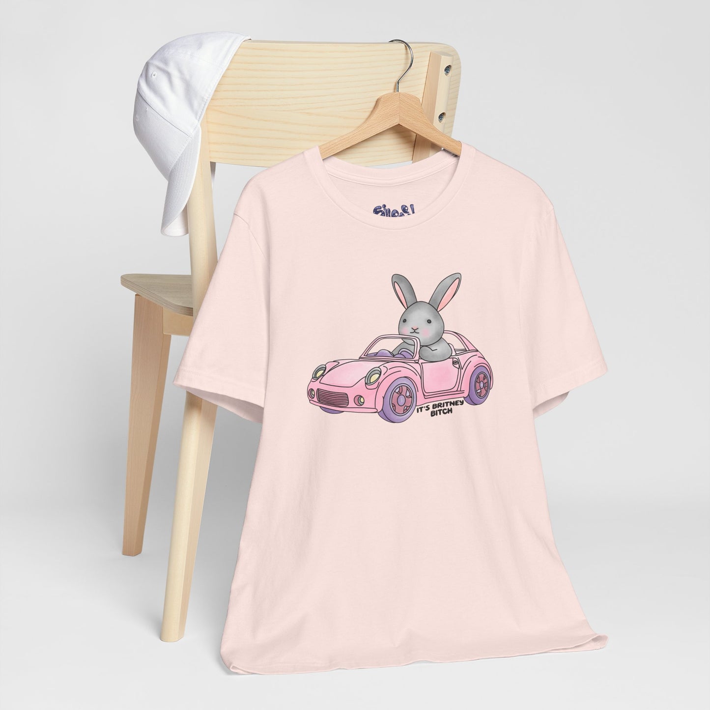It's Britney Bitch, Cute Bunny in Pink Car Tee, 90s y2k Millennial Gift, Quirky Girly T-Shirt