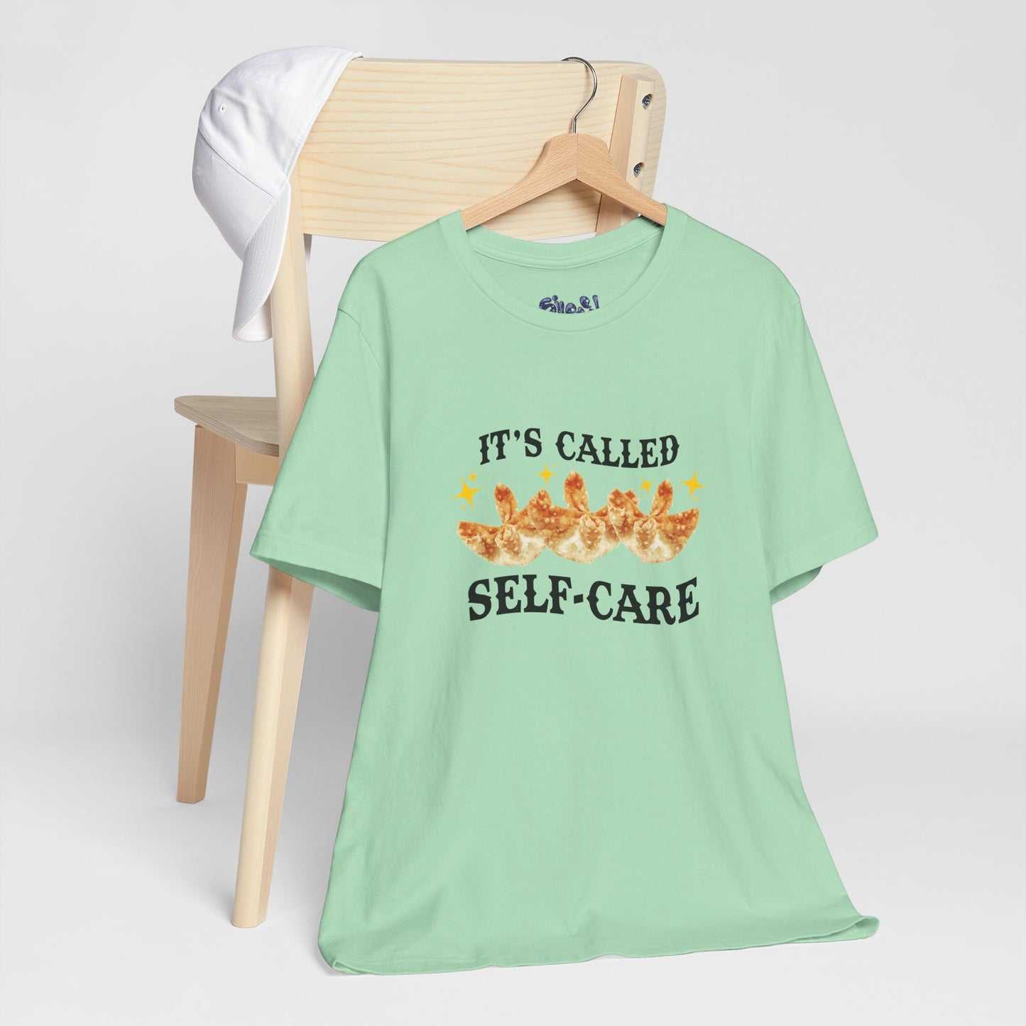 Crab Rangoon Self-Care Short Sleeve Tee, Unisex T-Shirt, Chinese Food Casual Wear, Gift for Foodie, Self Care Quotes, Quirky Motivational Apparel