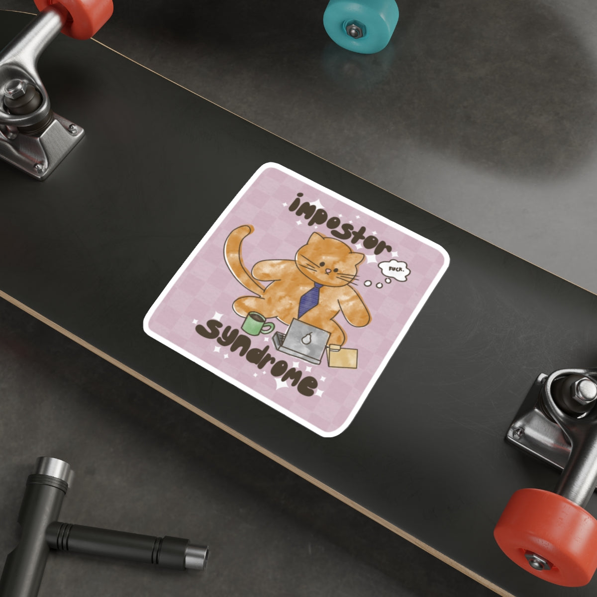 Impostor Syndrome Die-Cut Stickers | Cute Cat Design, Motivational Gifts, Laptop Decal, Office Decor, Work Humor