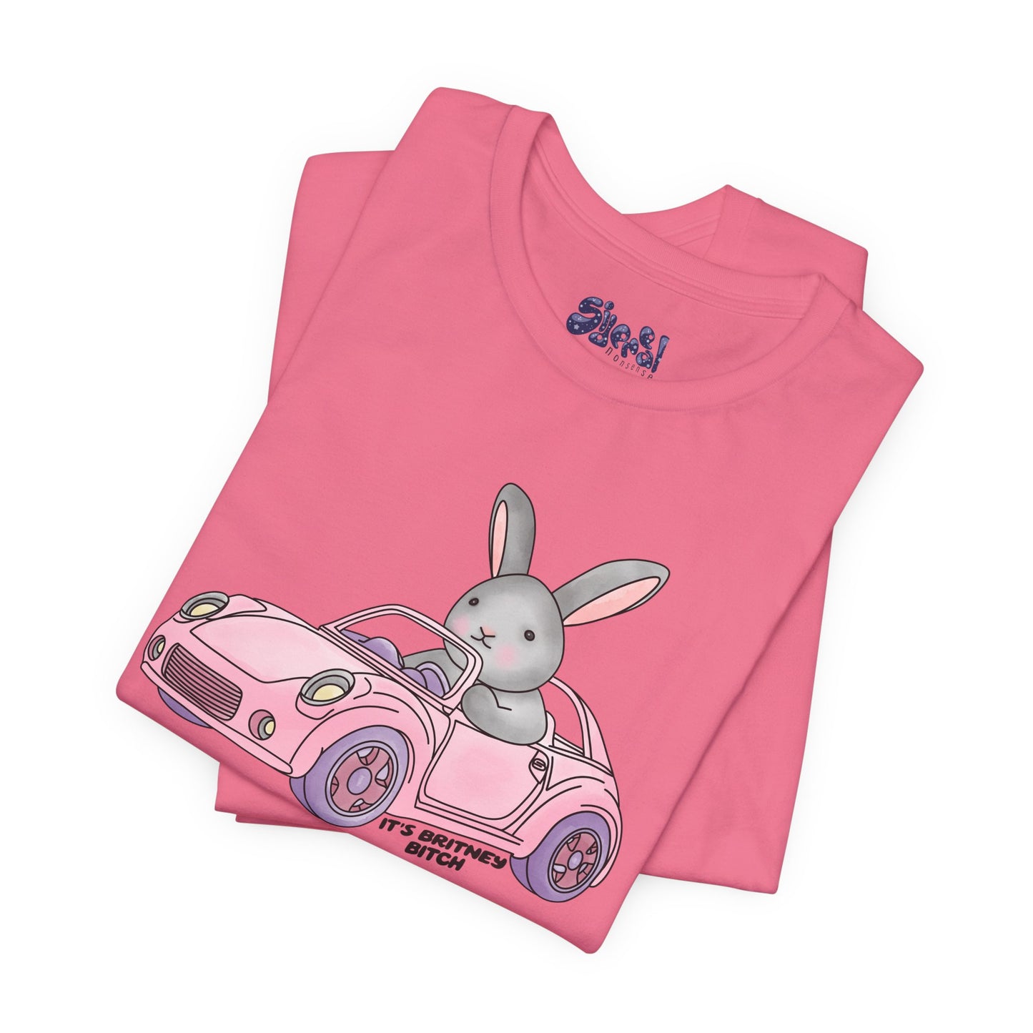 It's Britney Bitch, Cute Bunny in Pink Car Tee, 90s y2k Millennial Gift, Quirky Girly T-Shirt