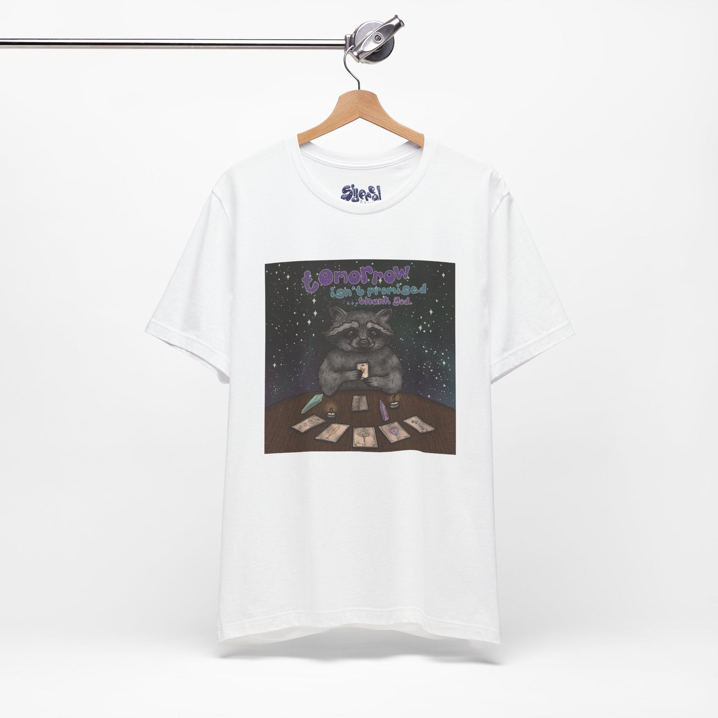 Cosmic Tarot Raccoon Tee - Whimsical Unisex T-Shirt, Trash Panda Gifts, Mystical Apparel, Quirky Casual Wear