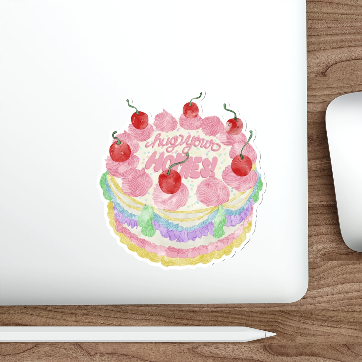 Hug Your Homies Cake Die-Cut Stickers, Mental Health, Positive Decor, Gift for Bakers, Friendship Laptop Decals