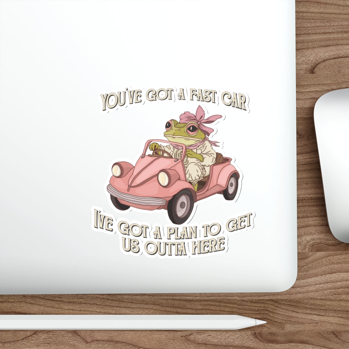 Cute Frog Waterproof Vinyl Die-Cut Stickers - 90s y2k Style, Fast Car, Perfect for Laptops, Water Bottles, Journals, Gifts