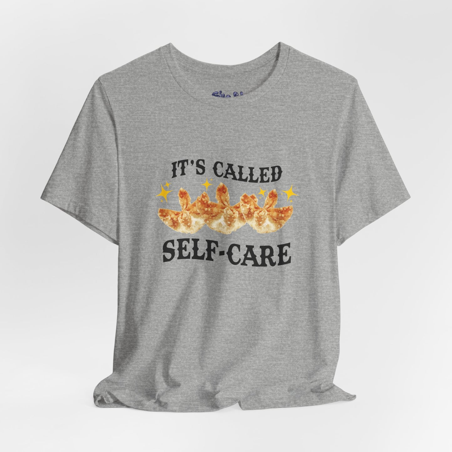 Crab Rangoon Self-Care Short Sleeve Tee, Unisex T-Shirt, Chinese Food Casual Wear, Gift for Foodie, Self Care Quotes, Quirky Motivational Apparel