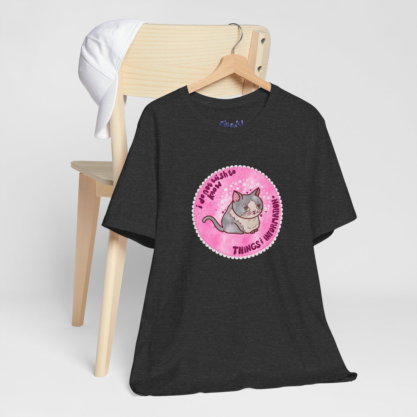Cute Cat Tee, T-Shirt for Cat People, Things and Information, Mental Health, World Events, Cat Apparel With Funny Quote