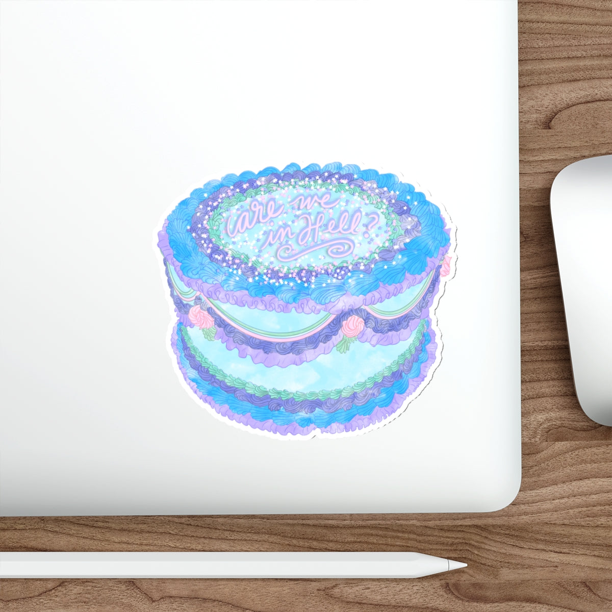 Are We In Hell? Whimsical Cake Waterproof Vinyl Die-Cut Sticker, Vibrant Baking Laptop Decal, Fun Baker Gift, Colorful Cakes Decor Gift