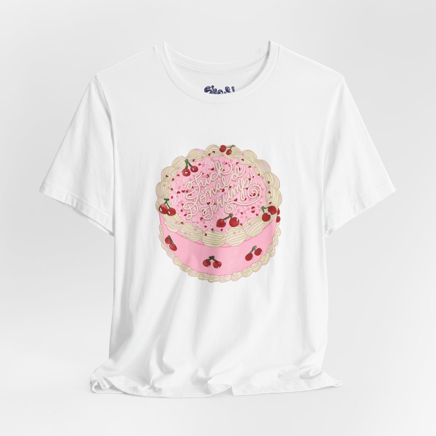 F**k Donald Trump Unisex Tee - Vintage Fancy Cake Shirt, Political MAGA Gift, Bakery Inspired Fashion, Kawaii Cherry Apparel, Liberal Leftist Baking Tee