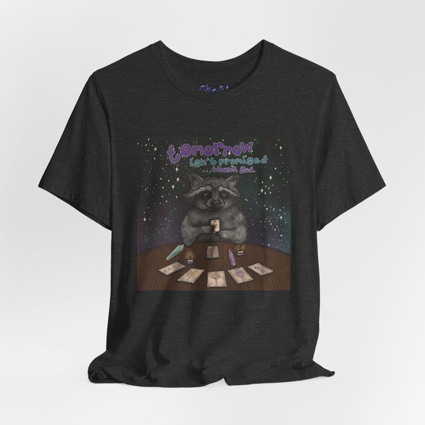 Cosmic Tarot Raccoon Tee - Whimsical Unisex T-Shirt, Trash Panda Gifts, Mystical Apparel, Quirky Casual Wear