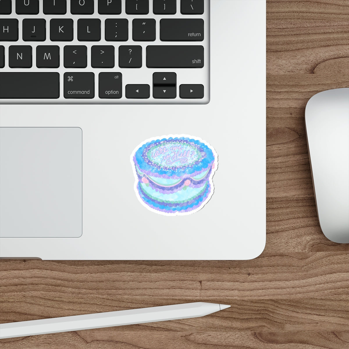 Are We In Hell? Whimsical Cake Waterproof Vinyl Die-Cut Sticker, Vibrant Baking Laptop Decal, Fun Baker Gift, Colorful Cakes Decor Gift