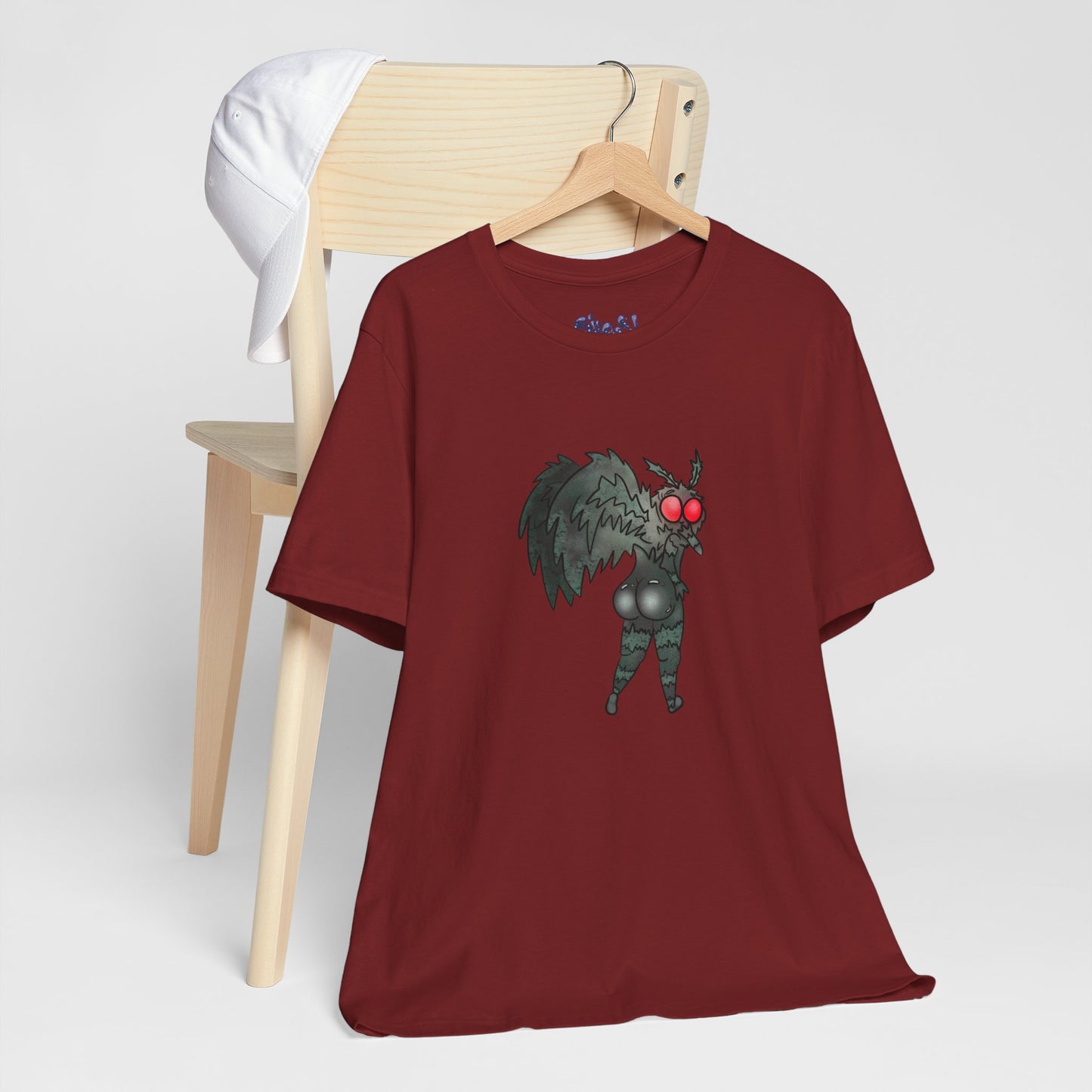 Sexy Mothman Whimsical Cryptid Short Sleeve Tee | Unique Graphic T-Shirt for Cryptid Fans, Horror Lovers, Folklore Shirt