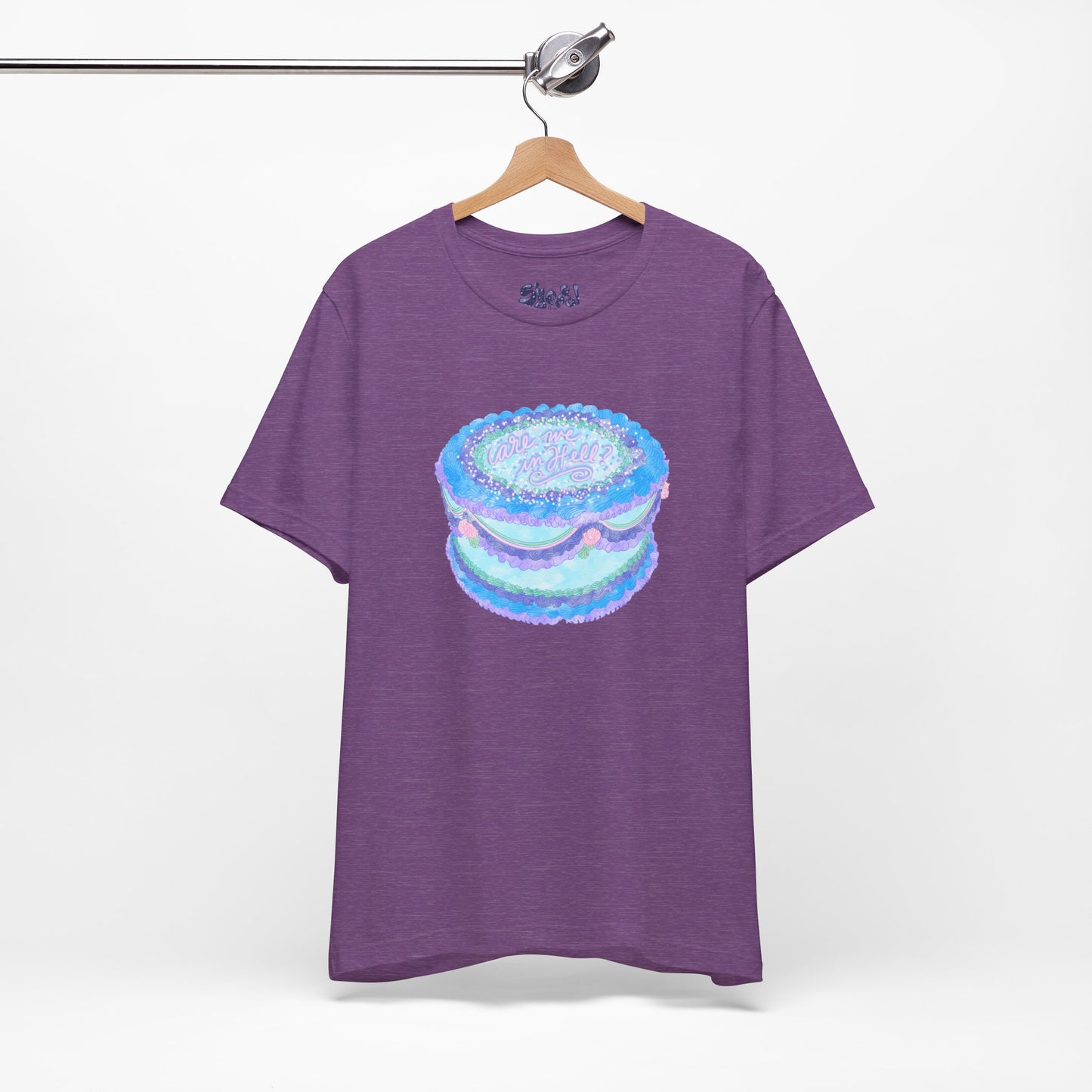 Are We In Hell Cake Unisex Jersey Tee, Quirky Baking Graphic T-Shirt, Vintage Fancy Cake Apparel, Casual Wear for Bakers