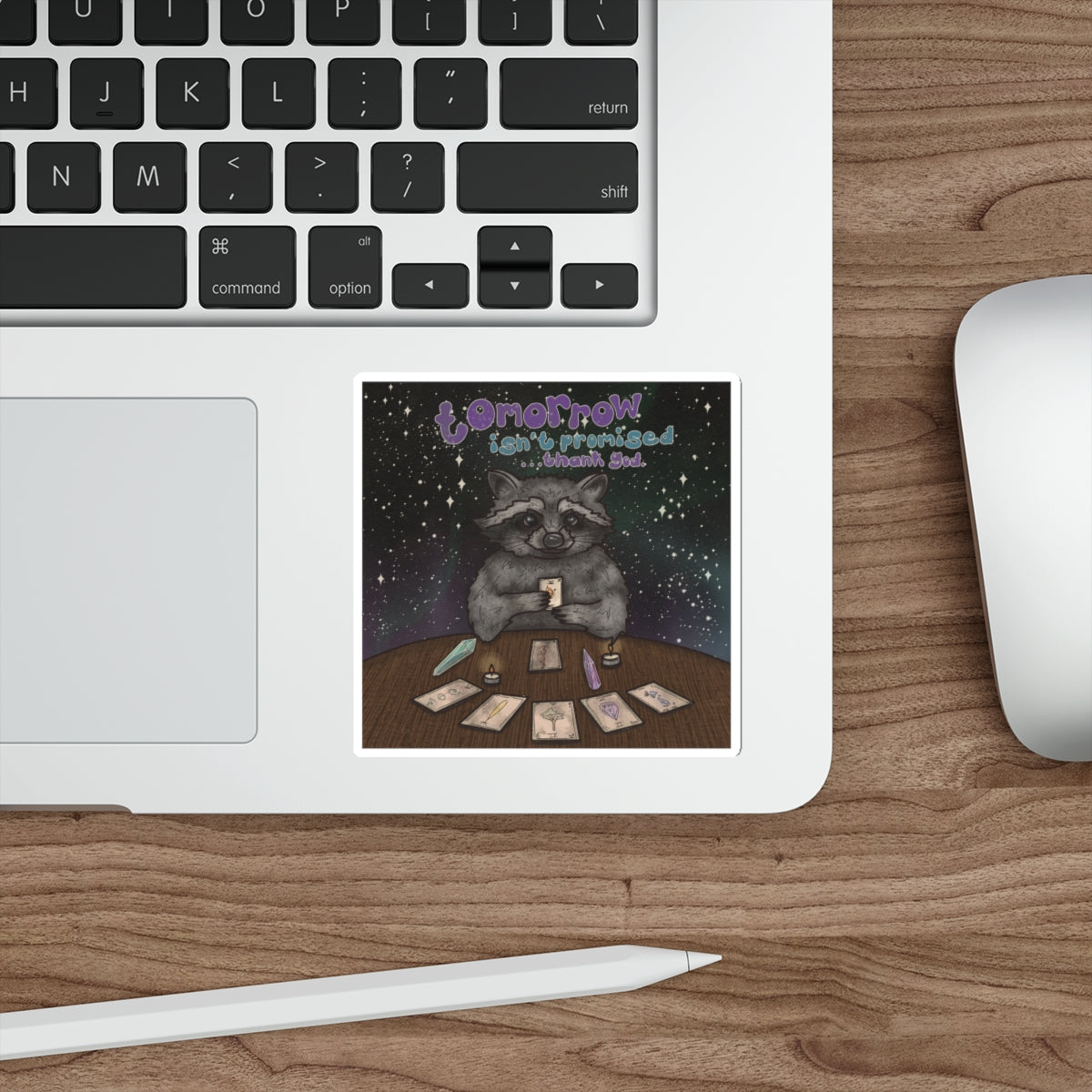 Mystical Tarot Raccoon Waterproof Vinyl Die-Cut Stickers, Cosmic Art, Tarot Inspired, Whimsical Decor, Trash Panda Gift