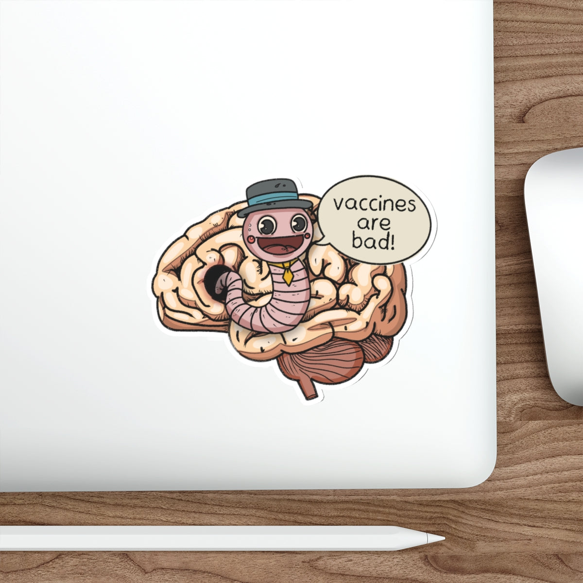 Brain Worm Guy Vaccines Bad Premium Waterproof Vinyl Die-Cut Stickers, RFK MAHA Laptop Decor, Quirky Gift Idea, Vaccine Humor Stickers