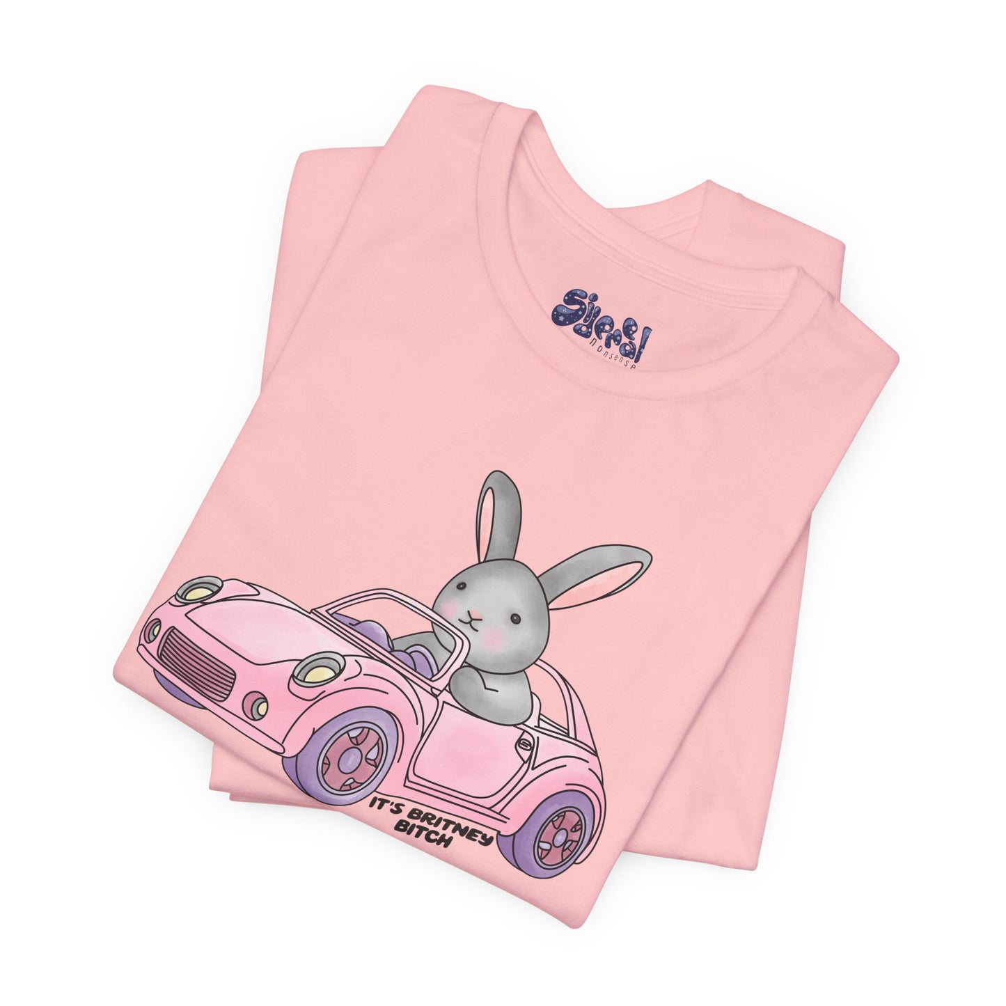It's Britney Bitch, Cute Bunny in Pink Car Tee, 90s y2k Millennial Gift, Quirky Girly T-Shirt