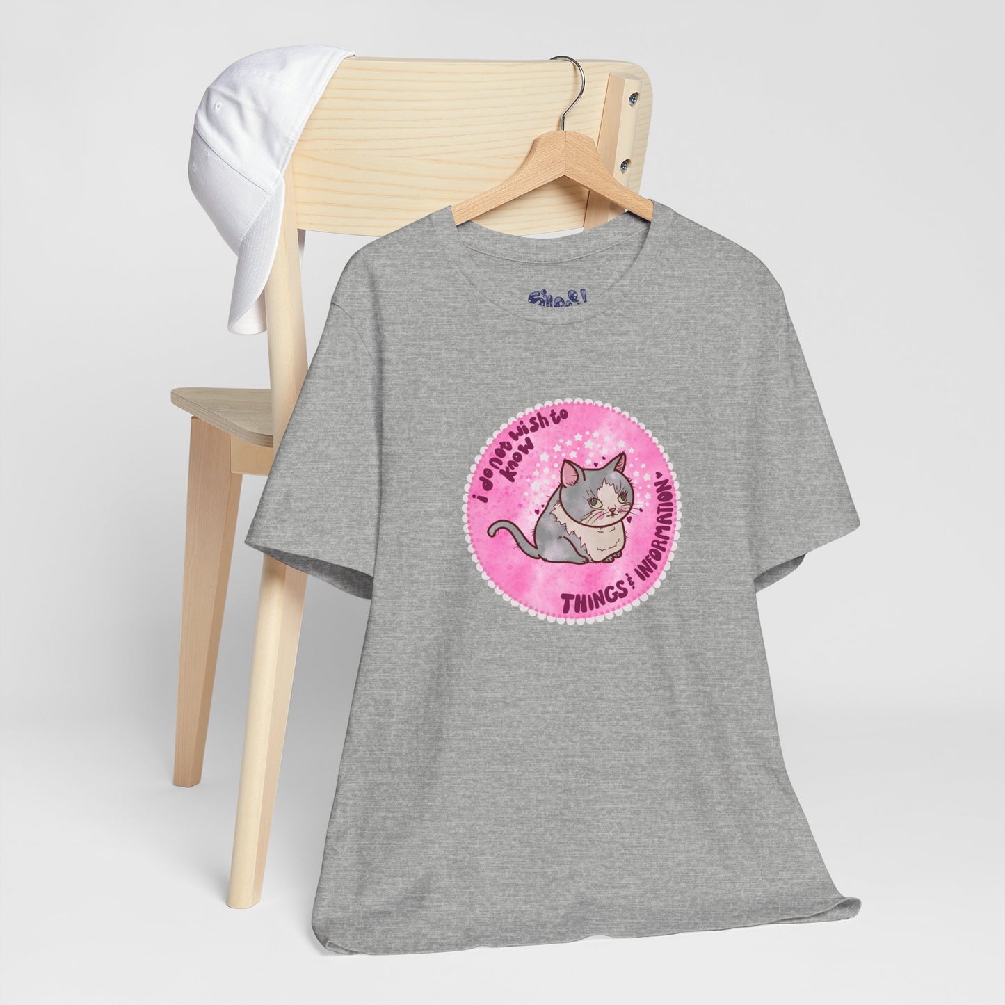 Cute Cat Tee, T-Shirt for Cat People, Things and Information, Mental Health, World Events, Cat Apparel With Funny Quote