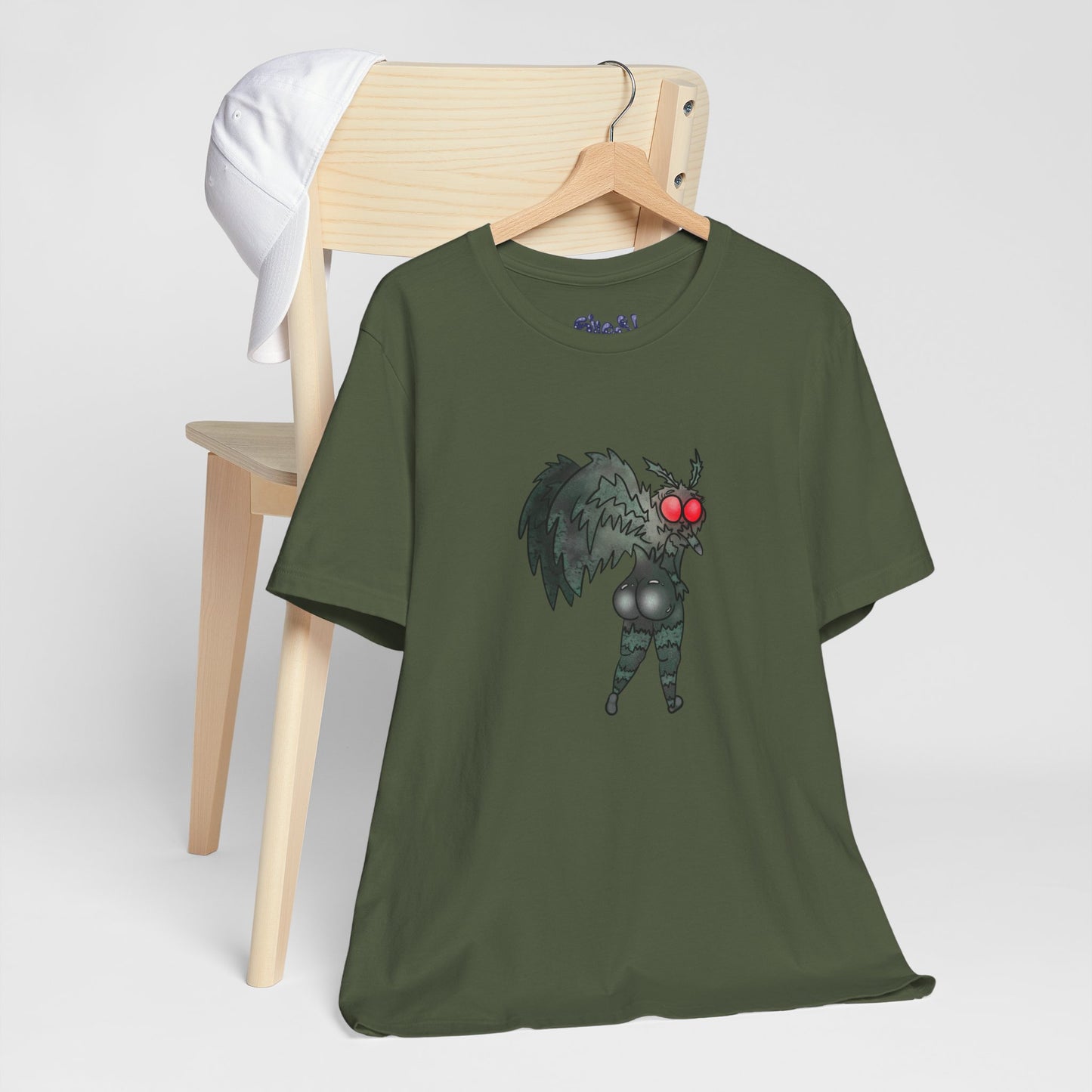 Sexy Mothman Whimsical Cryptid Short Sleeve Tee | Unique Graphic T-Shirt for Cryptid Fans, Horror Lovers, Folklore Shirt