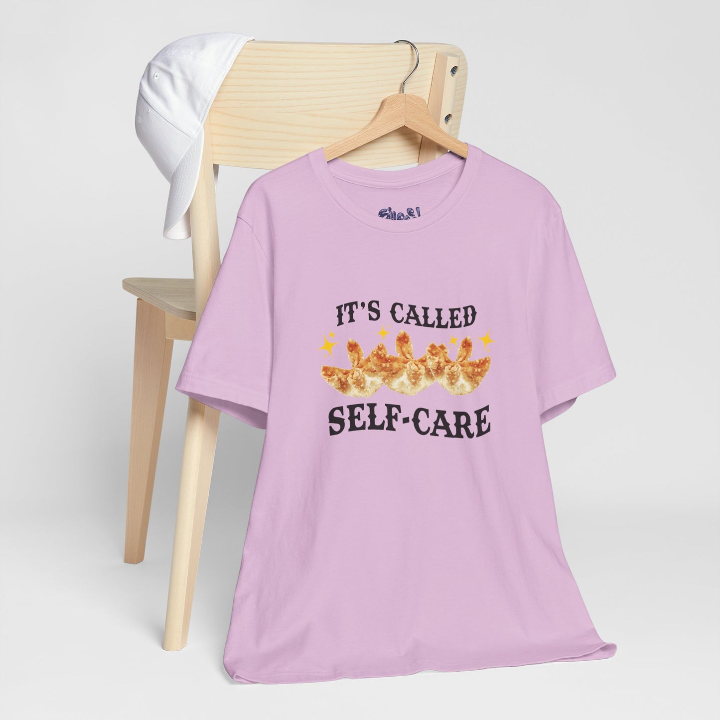 Crab Rangoon Self-Care Short Sleeve Tee, Unisex T-Shirt, Chinese Food Casual Wear, Gift for Foodie, Self Care Quotes, Quirky Motivational Apparel