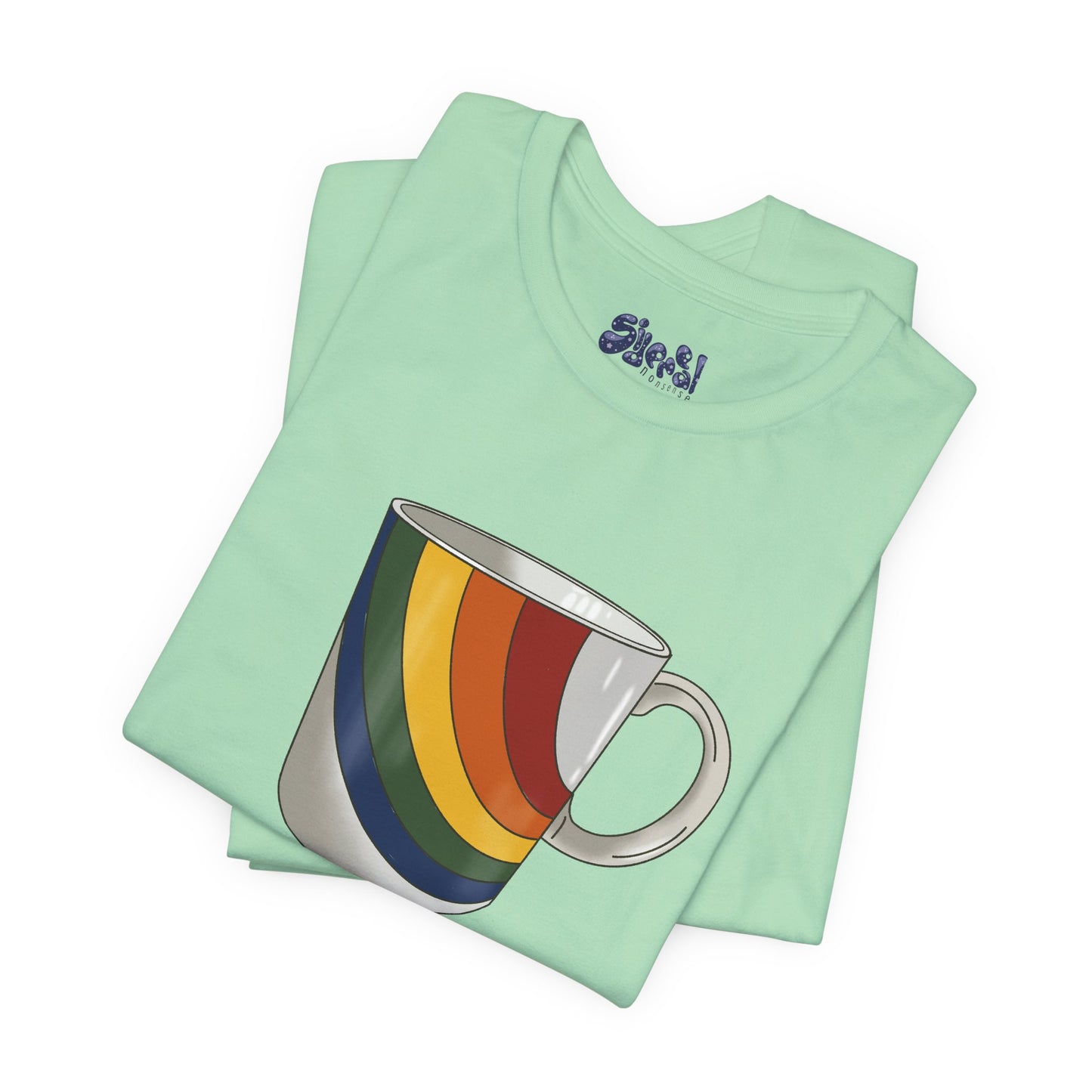 Retro 70's 80's Rainbow Coffee Mug Graphic Unisex Jersey Tee, Cute Vintage Coffee Gift, Gen X Millennial Casual Wear, Pride Shirt, LGBTQ+