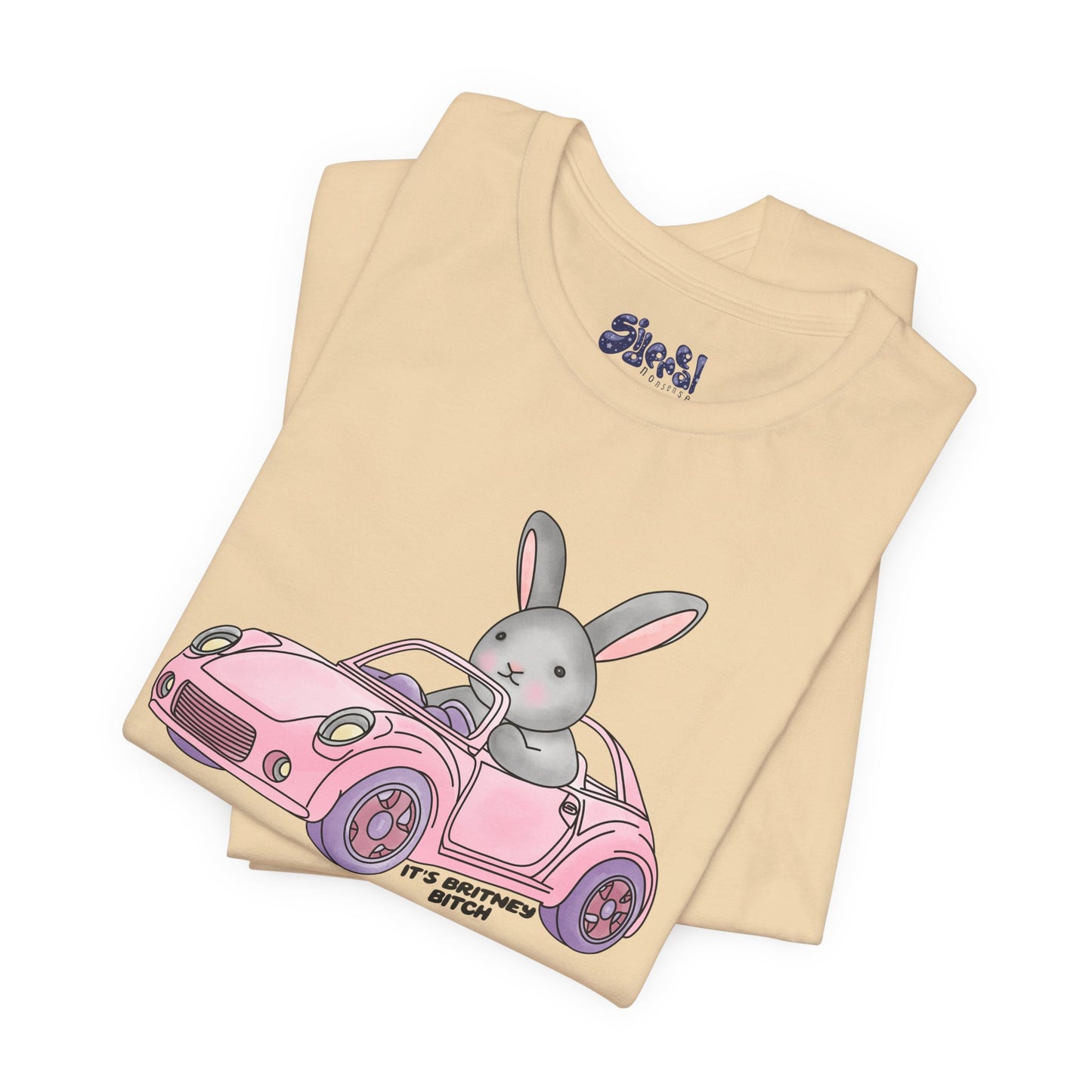 It's Britney Bitch, Cute Bunny in Pink Car Tee, 90s y2k Millennial Gift, Quirky Girly T-Shirt