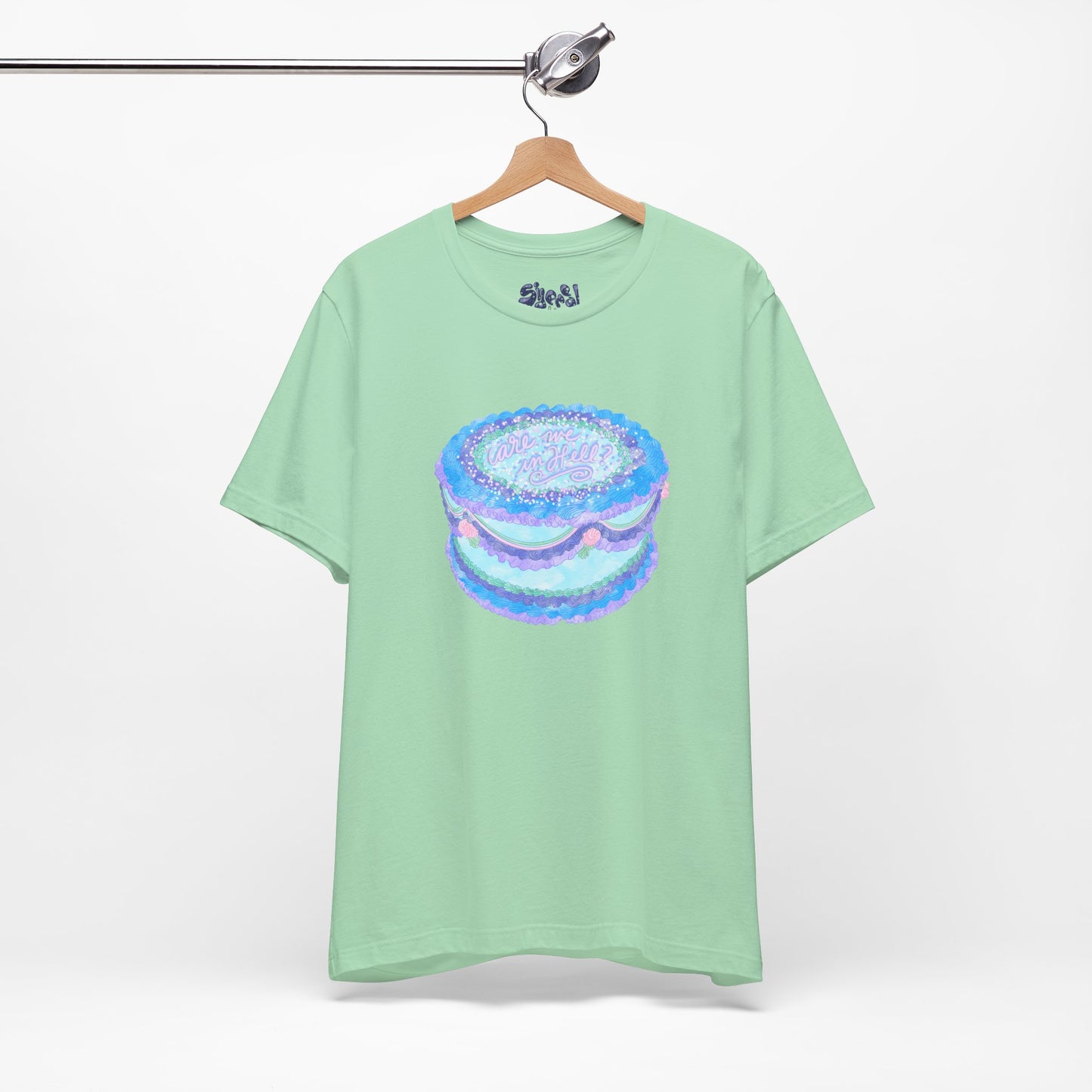 Are We In Hell Cake Unisex Jersey Tee, Quirky Baking Graphic T-Shirt, Vintage Fancy Cake Apparel, Casual Wear for Bakers
