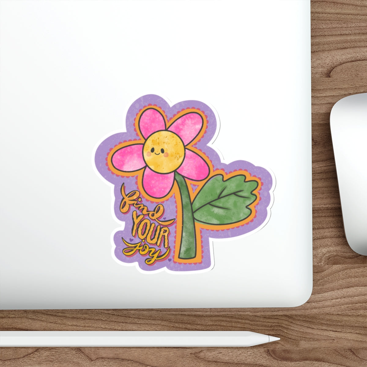 Find Your Joy Joyful Flower Waterproof Vinyl Die-Cut Stickers, Cute Floral Sticker, Mental Health Laptop Decor, Self-Care Gifts, Positive Vibes