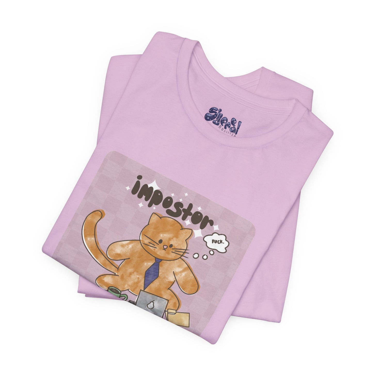 Funny Cat Tee, Impostor Syndrome Unisex Jersey Shirt, Gift for Cat Lovers, Funny Office Apparel, Work Humor