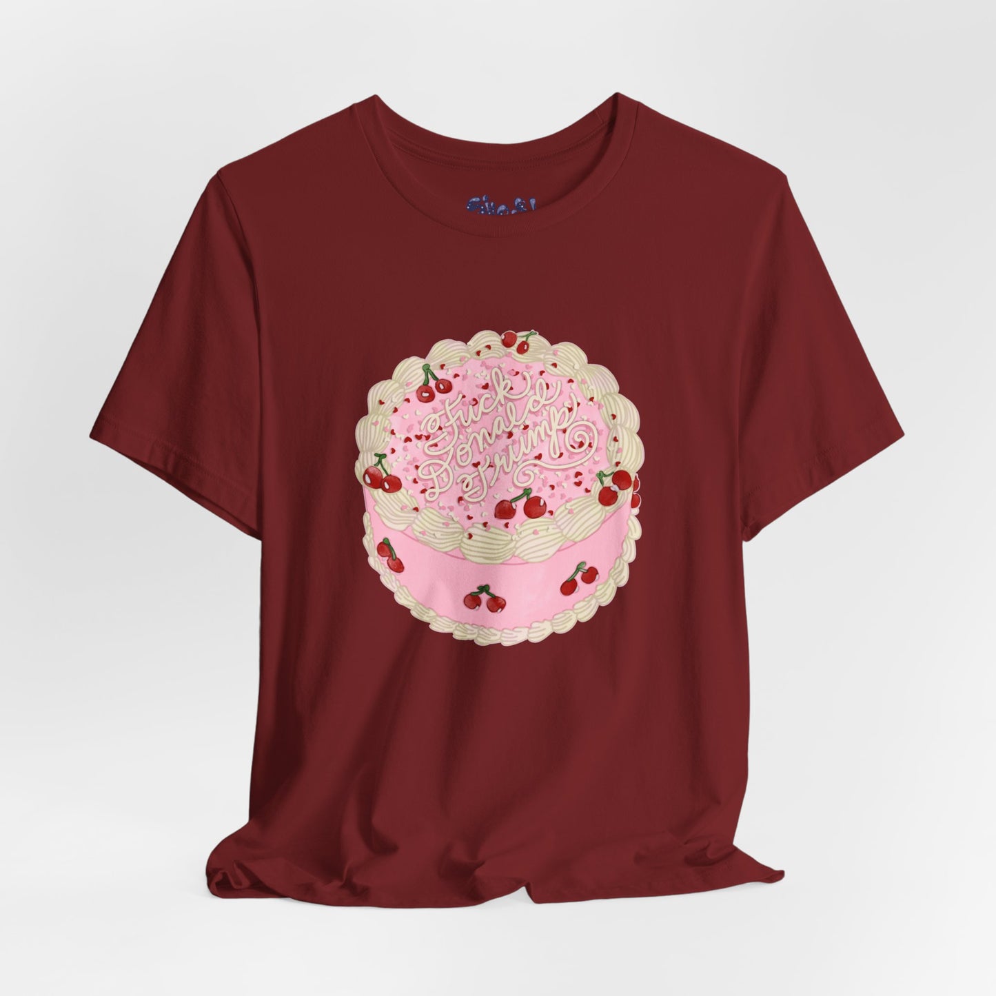 F**k Donald Trump Unisex Tee - Vintage Fancy Cake Shirt, Political MAGA Gift, Bakery Inspired Fashion, Kawaii Cherry Apparel, Liberal Leftist Baking Tee