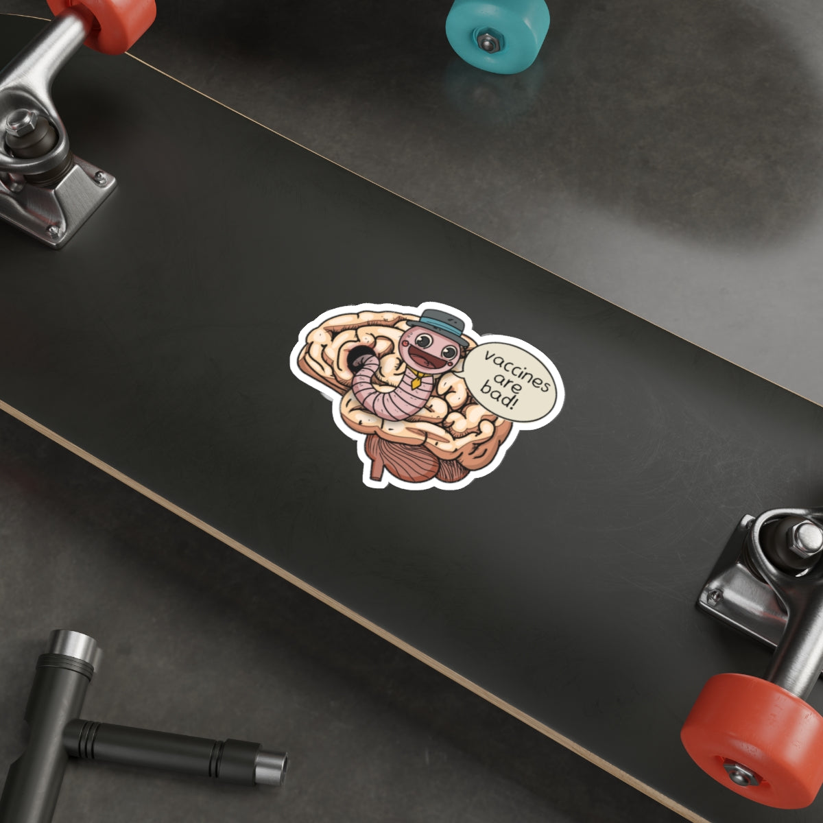 Brain Worm Guy Vaccines Bad Premium Waterproof Vinyl Die-Cut Stickers, RFK MAHA Laptop Decor, Quirky Gift Idea, Vaccine Humor Stickers