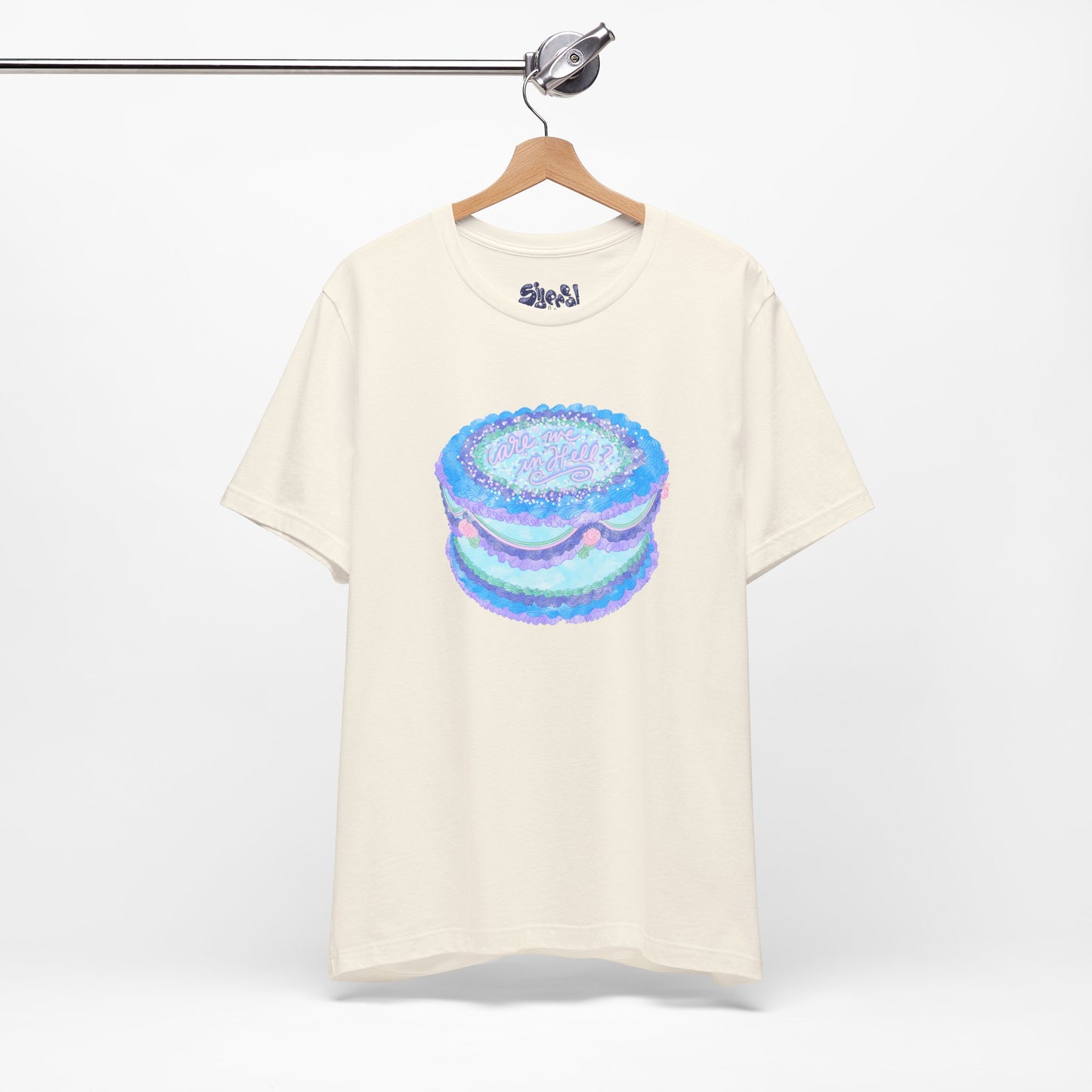 Are We In Hell Cake Unisex Jersey Tee, Quirky Baking Graphic T-Shirt, Vintage Fancy Cake Apparel, Casual Wear for Bakers
