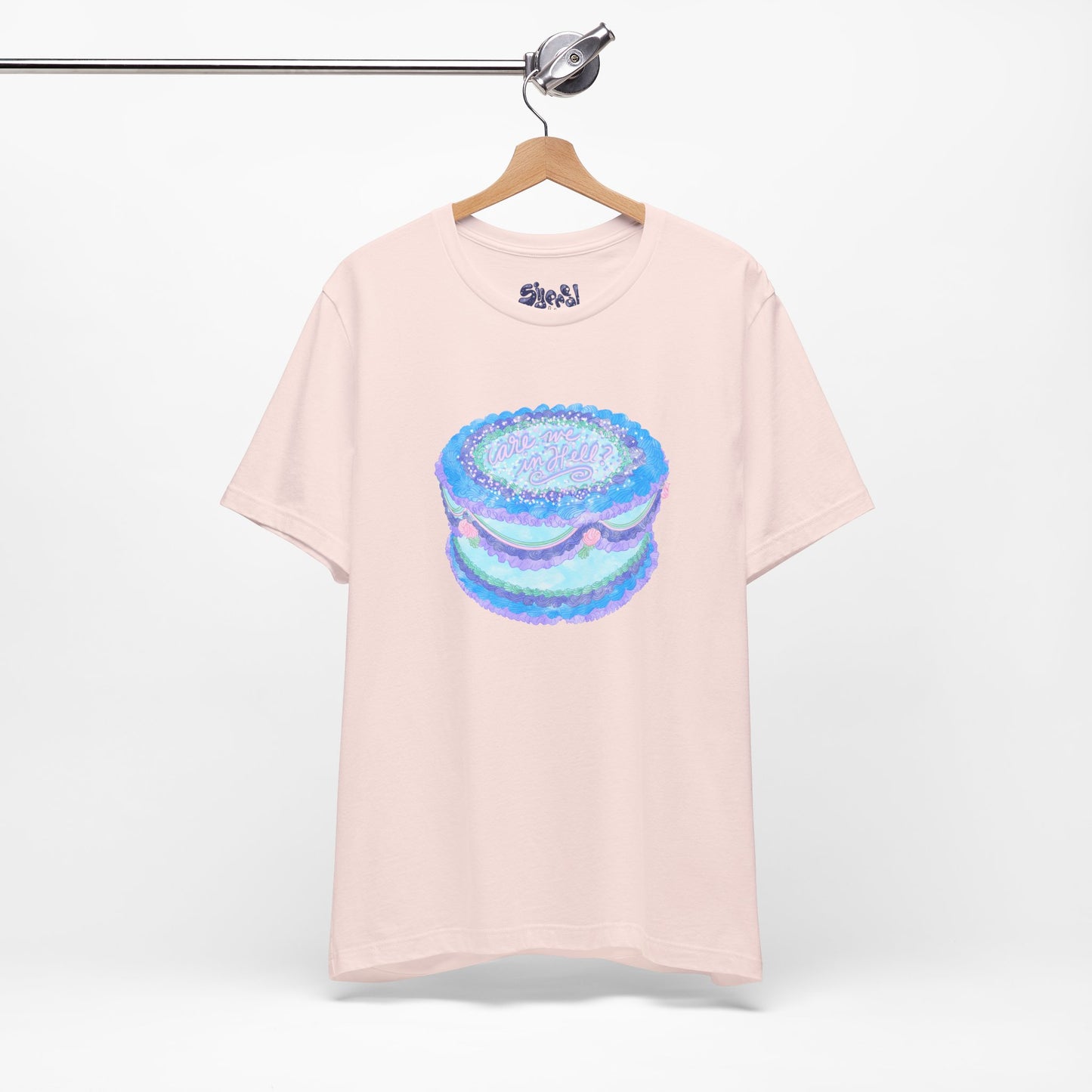 Are We In Hell Cake Unisex Jersey Tee, Quirky Baking Graphic T-Shirt, Vintage Fancy Cake Apparel, Casual Wear for Bakers