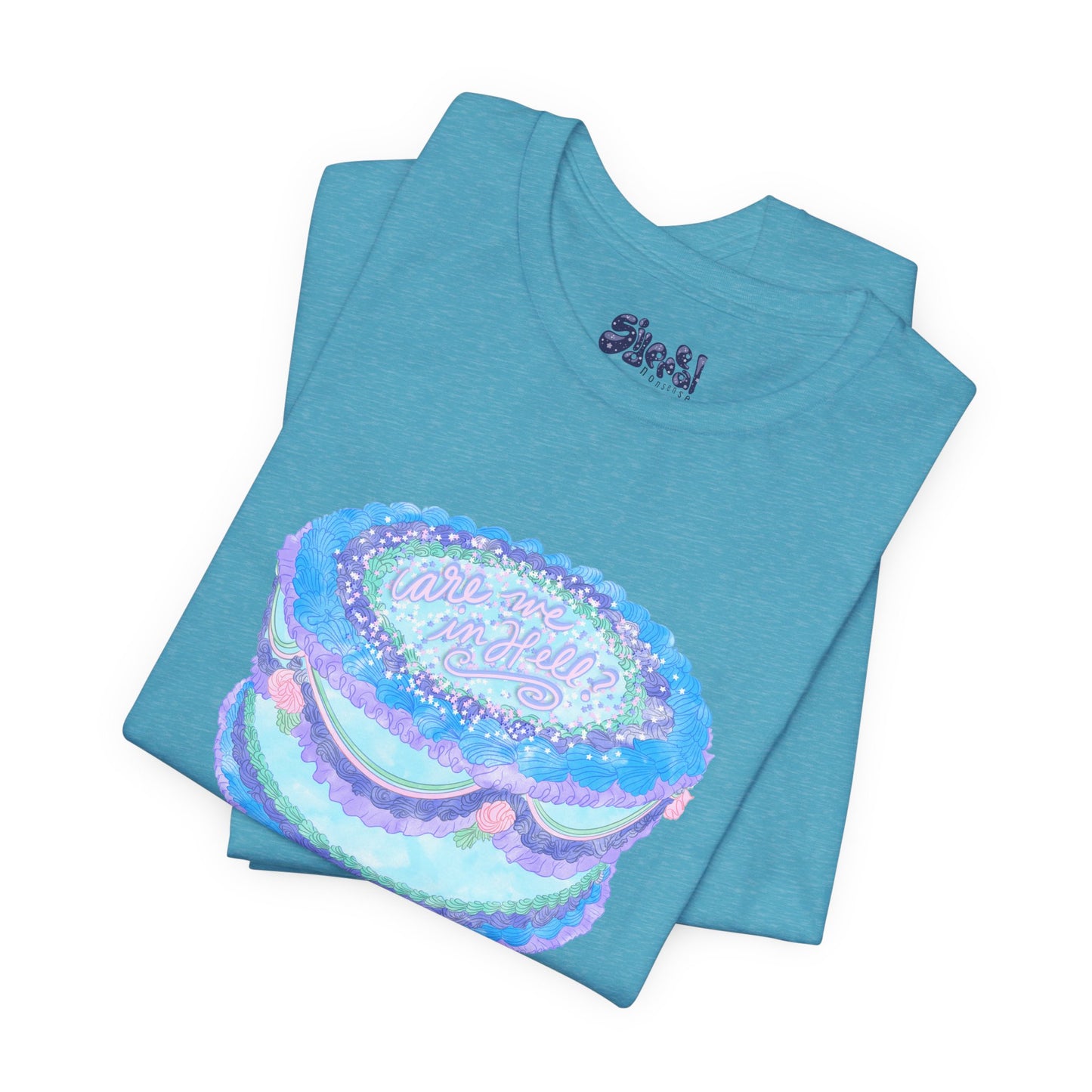 Are We In Hell Cake Unisex Jersey Tee, Quirky Baking Graphic T-Shirt, Vintage Fancy Cake Apparel, Casual Wear for Bakers