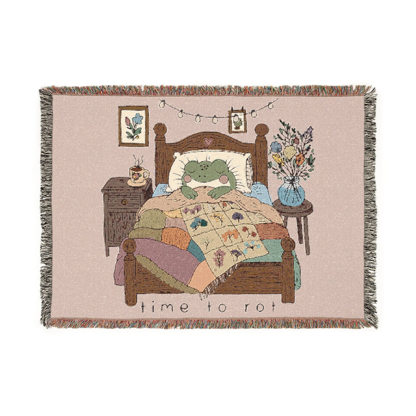 Cute Cozy Sleepy Frog 'Time to Rot' Woven Throw Blanket