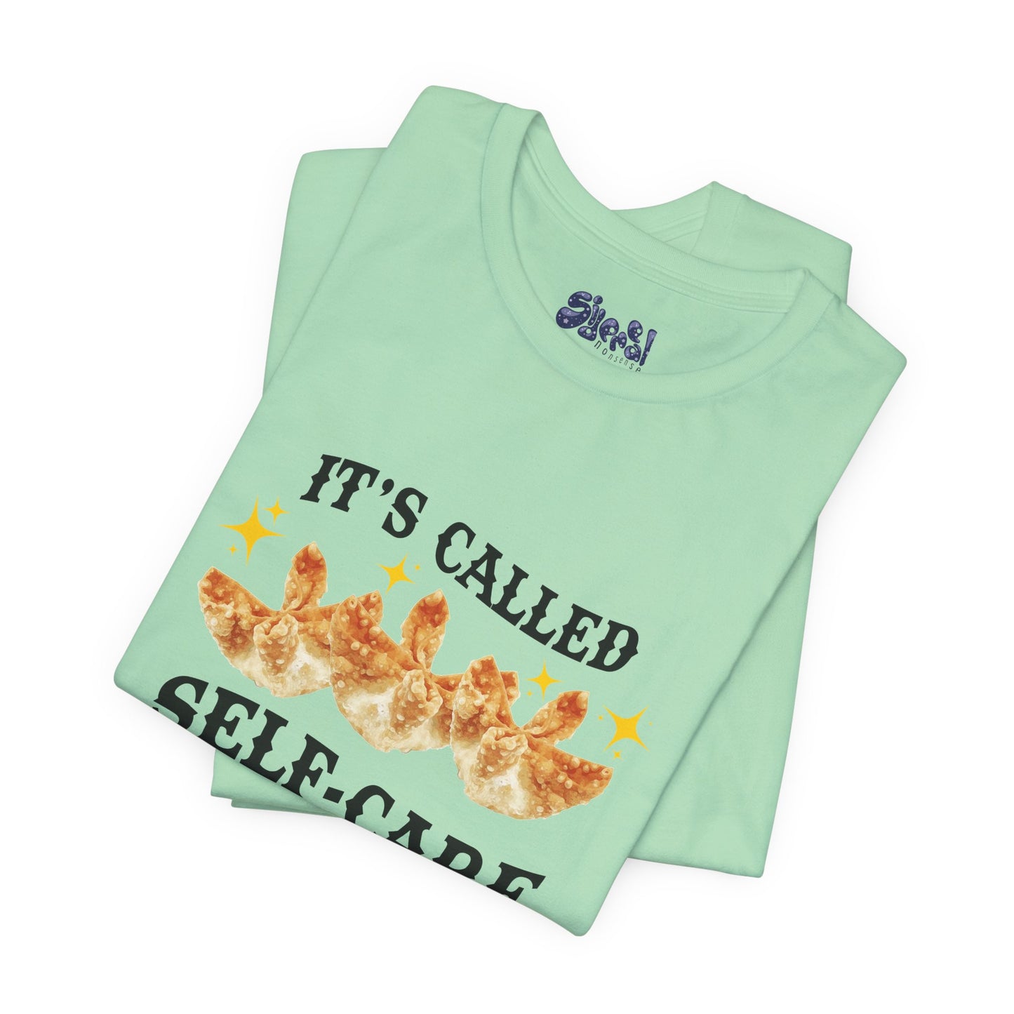 Crab Rangoon Self-Care Short Sleeve Tee, Unisex T-Shirt, Chinese Food Casual Wear, Gift for Foodie, Self Care Quotes, Quirky Motivational Apparel