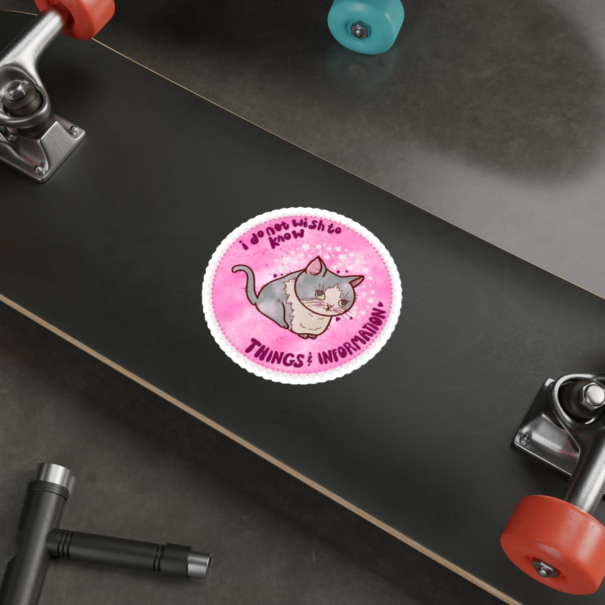 Whimsical Cat Die-Cut Stickers, Cute Cat Decor, Things & Information, Mental Health Laptop Stickers, Gift for Overwhelmed Friends