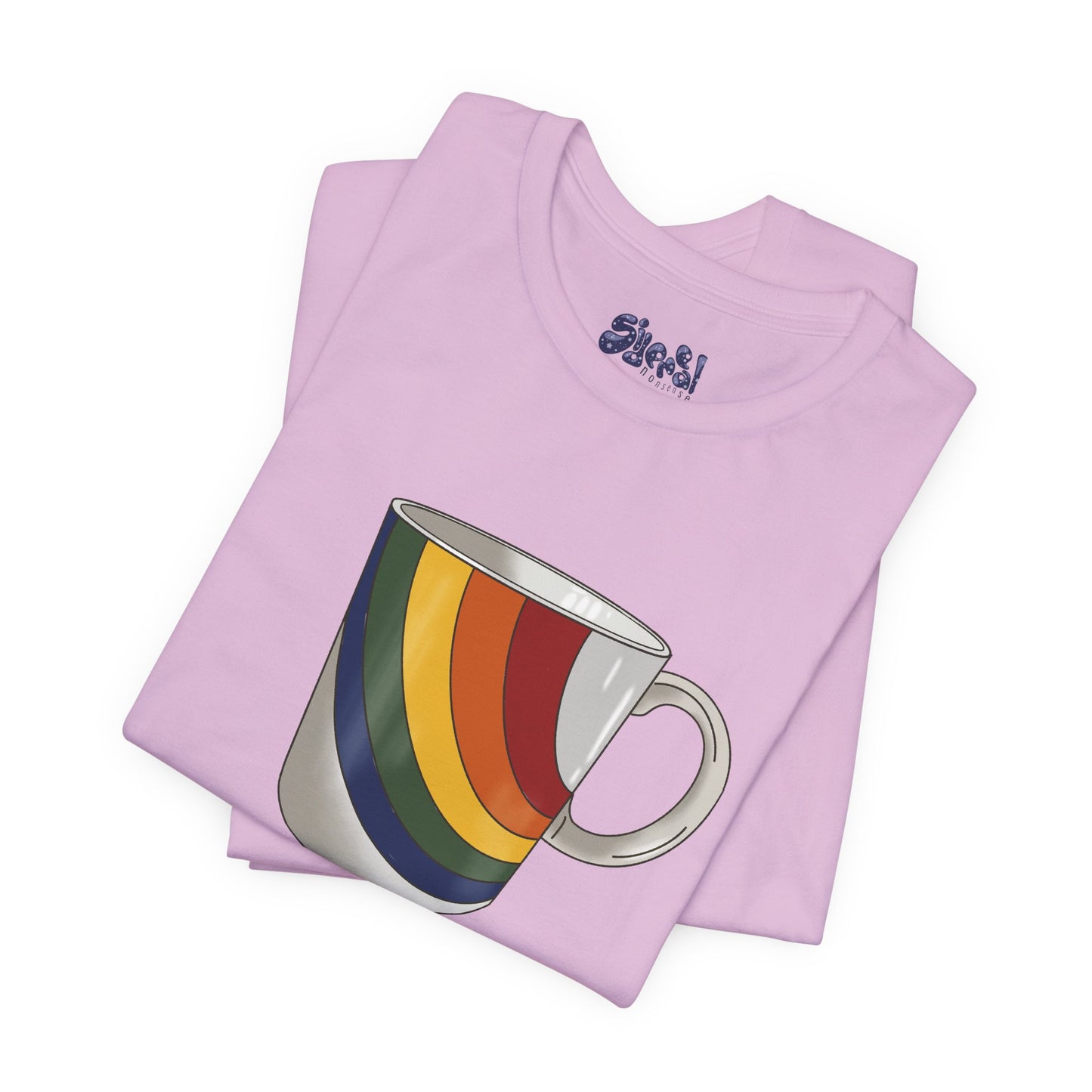Retro 70's 80's Rainbow Coffee Mug Graphic Unisex Jersey Tee, Cute Vintage Coffee Gift, Gen X Millennial Casual Wear, Pride Shirt, LGBTQ+