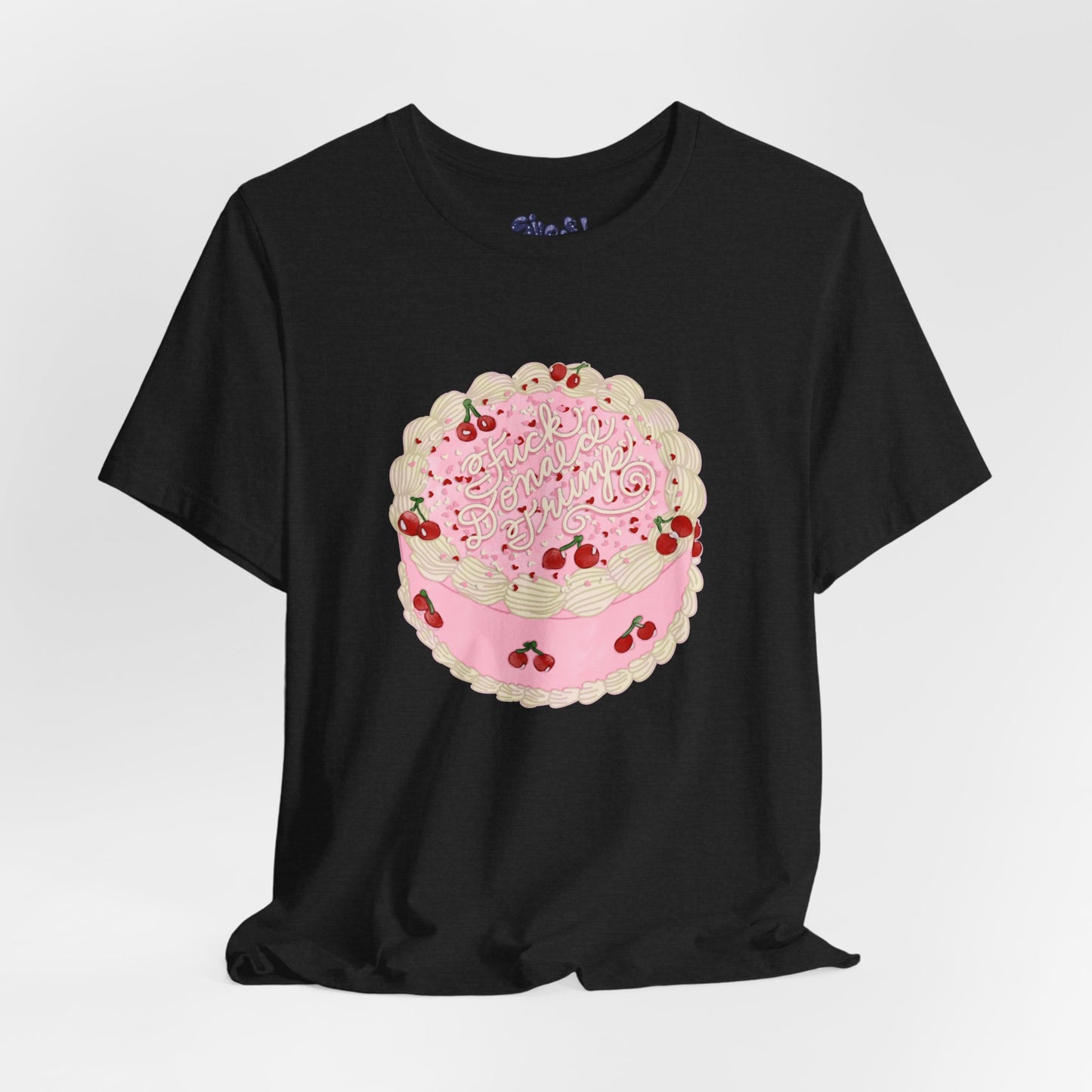 F**k Donald Trump Unisex Tee - Vintage Fancy Cake Shirt, Political MAGA Gift, Bakery Inspired Fashion, Kawaii Cherry Apparel, Liberal Leftist Baking Tee