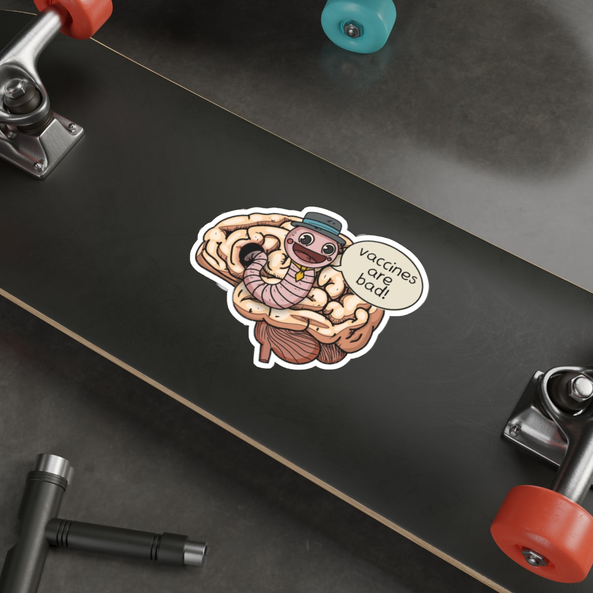 Brain Worm Guy Vaccines Bad Premium Waterproof Vinyl Die-Cut Stickers, RFK MAHA Laptop Decor, Quirky Gift Idea, Vaccine Humor Stickers