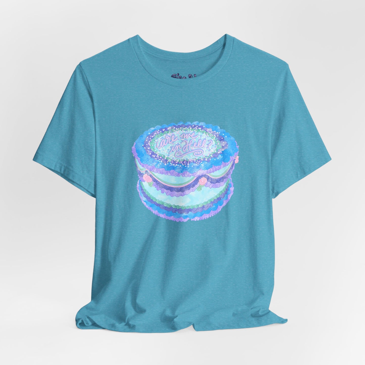 Are We In Hell Cake Unisex Jersey Tee, Quirky Baking Graphic T-Shirt, Vintage Fancy Cake Apparel, Casual Wear for Bakers