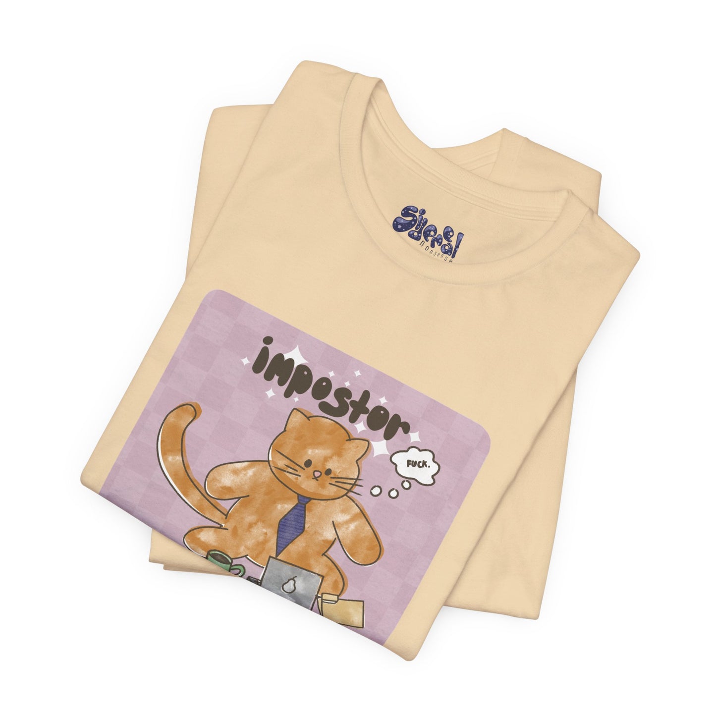 Funny Cat Tee, Impostor Syndrome Unisex Jersey Shirt, Gift for Cat Lovers, Funny Office Apparel, Work Humor