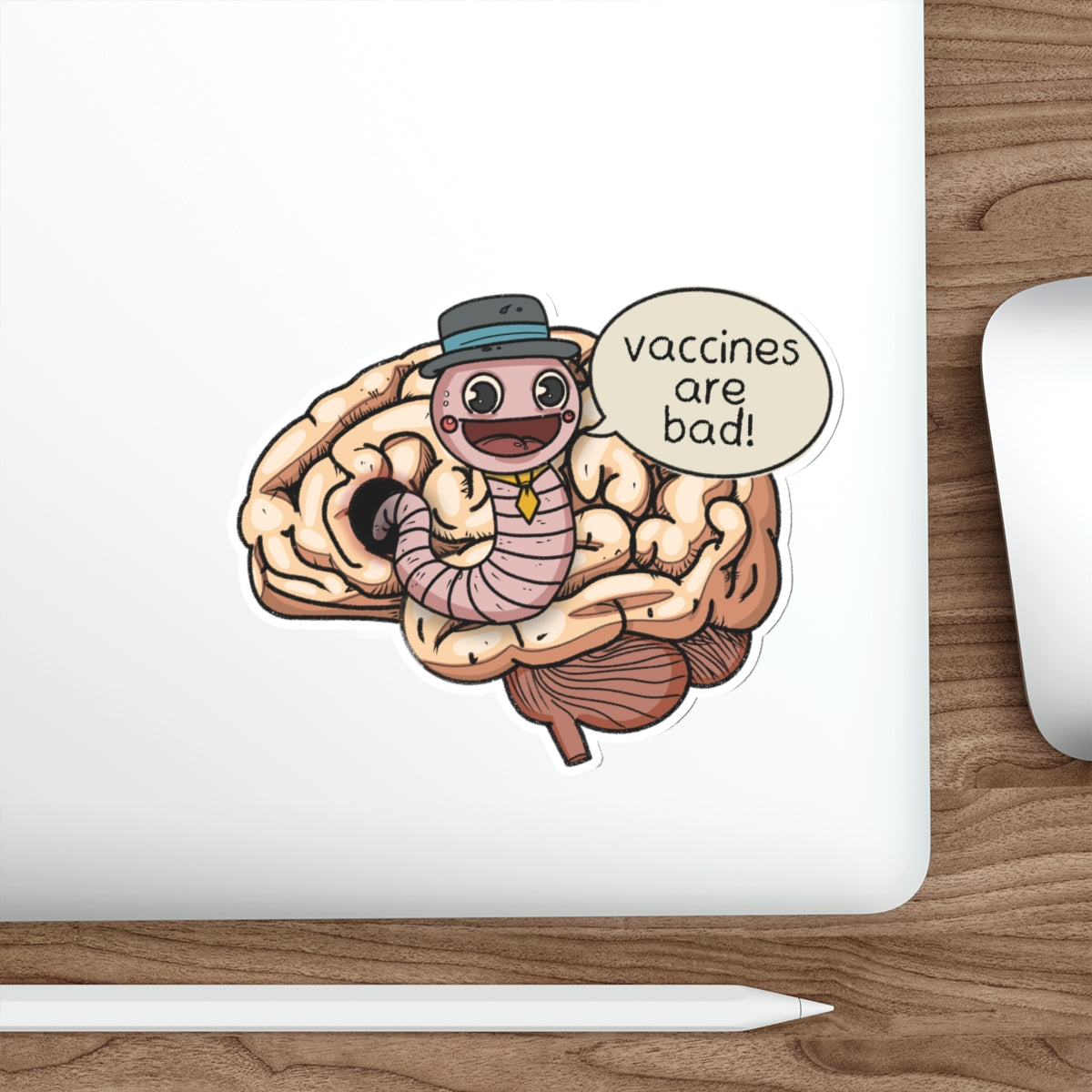 Brain Worm Guy Vaccines Bad Premium Waterproof Vinyl Die-Cut Stickers, RFK MAHA Laptop Decor, Quirky Gift Idea, Vaccine Humor Stickers