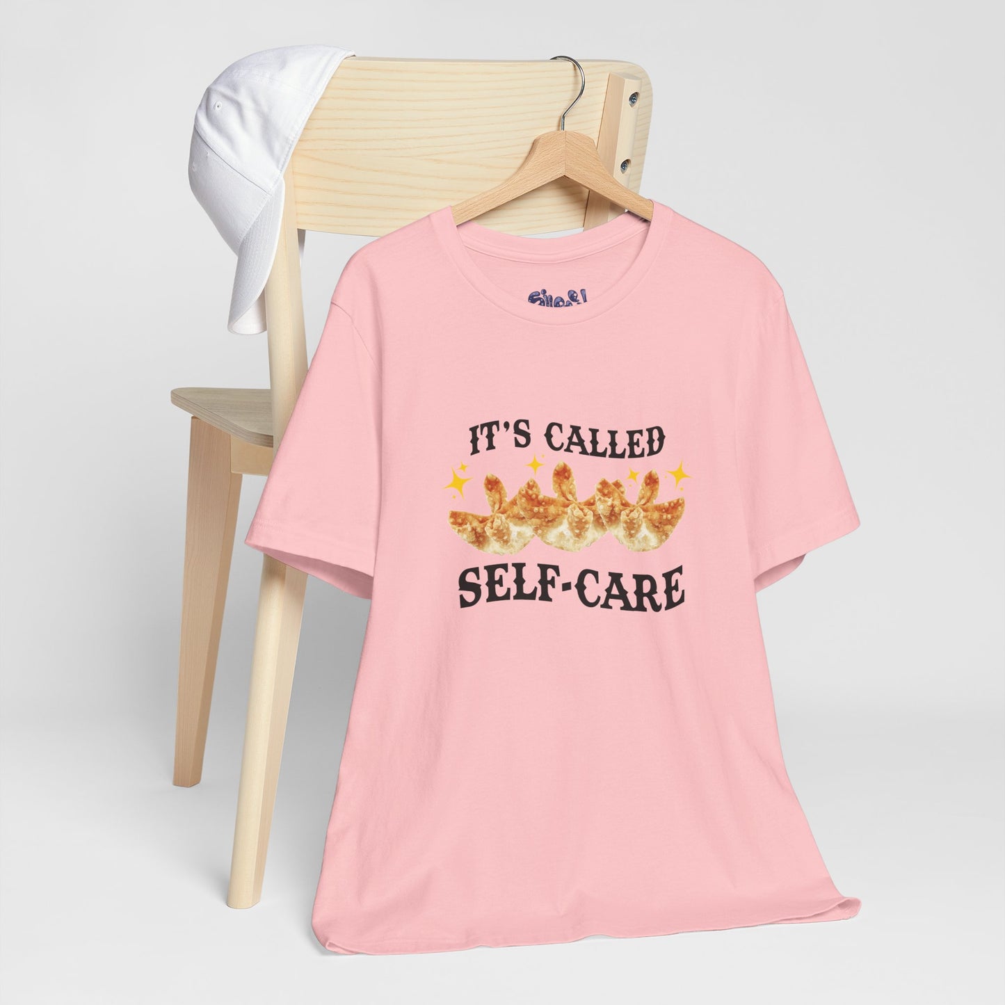 Crab Rangoon Self-Care Short Sleeve Tee, Unisex T-Shirt, Chinese Food Casual Wear, Gift for Foodie, Self Care Quotes, Quirky Motivational Apparel