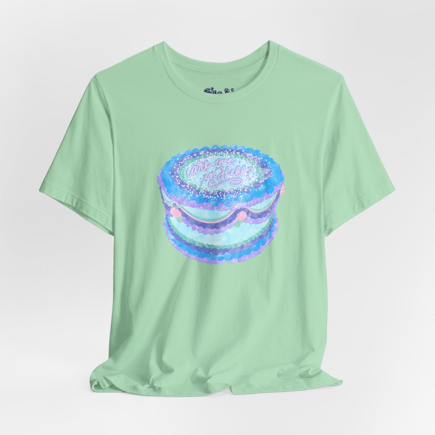 Are We In Hell Cake Unisex Jersey Tee, Quirky Baking Graphic T-Shirt, Vintage Fancy Cake Apparel, Casual Wear for Bakers