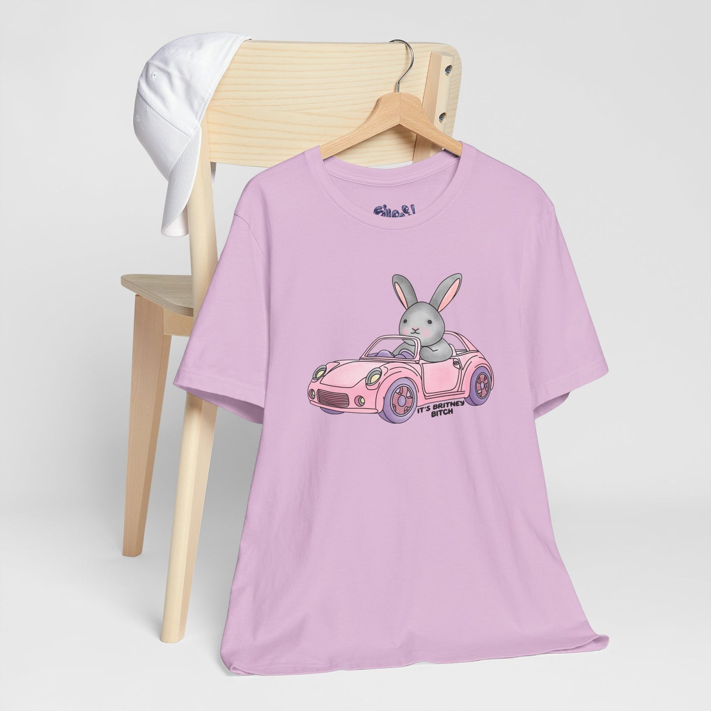 It's Britney Bitch, Cute Bunny in Pink Car Tee, 90s y2k Millennial Gift, Quirky Girly T-Shirt