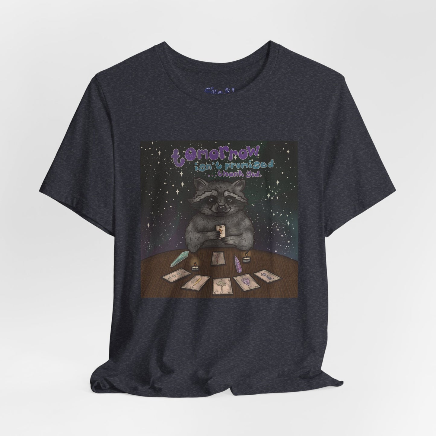Cosmic Tarot Raccoon Tee - Whimsical Unisex T-Shirt, Trash Panda Gifts, Mystical Apparel, Quirky Casual Wear