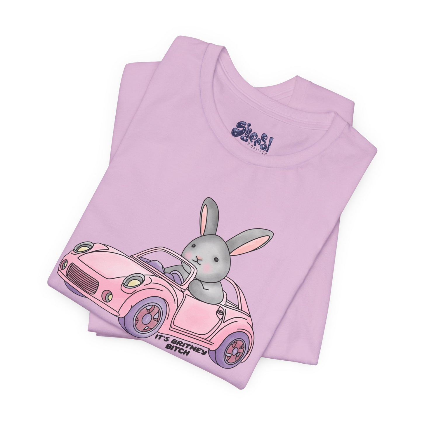 It's Britney Bitch, Cute Bunny in Pink Car Tee, 90s y2k Millennial Gift, Quirky Girly T-Shirt