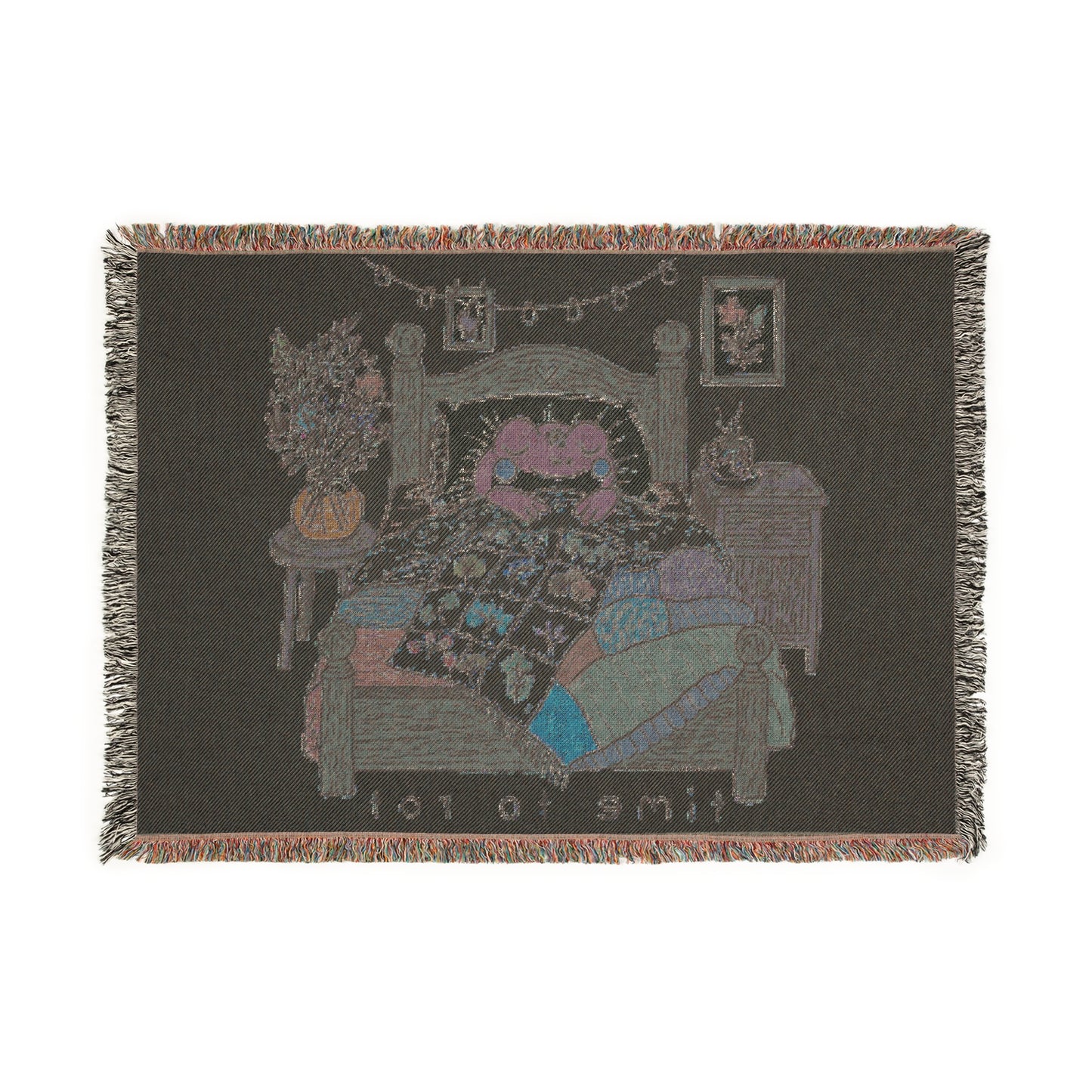 Cute Cozy Sleepy Frog 'Time to Rot' Woven Throw Blanket