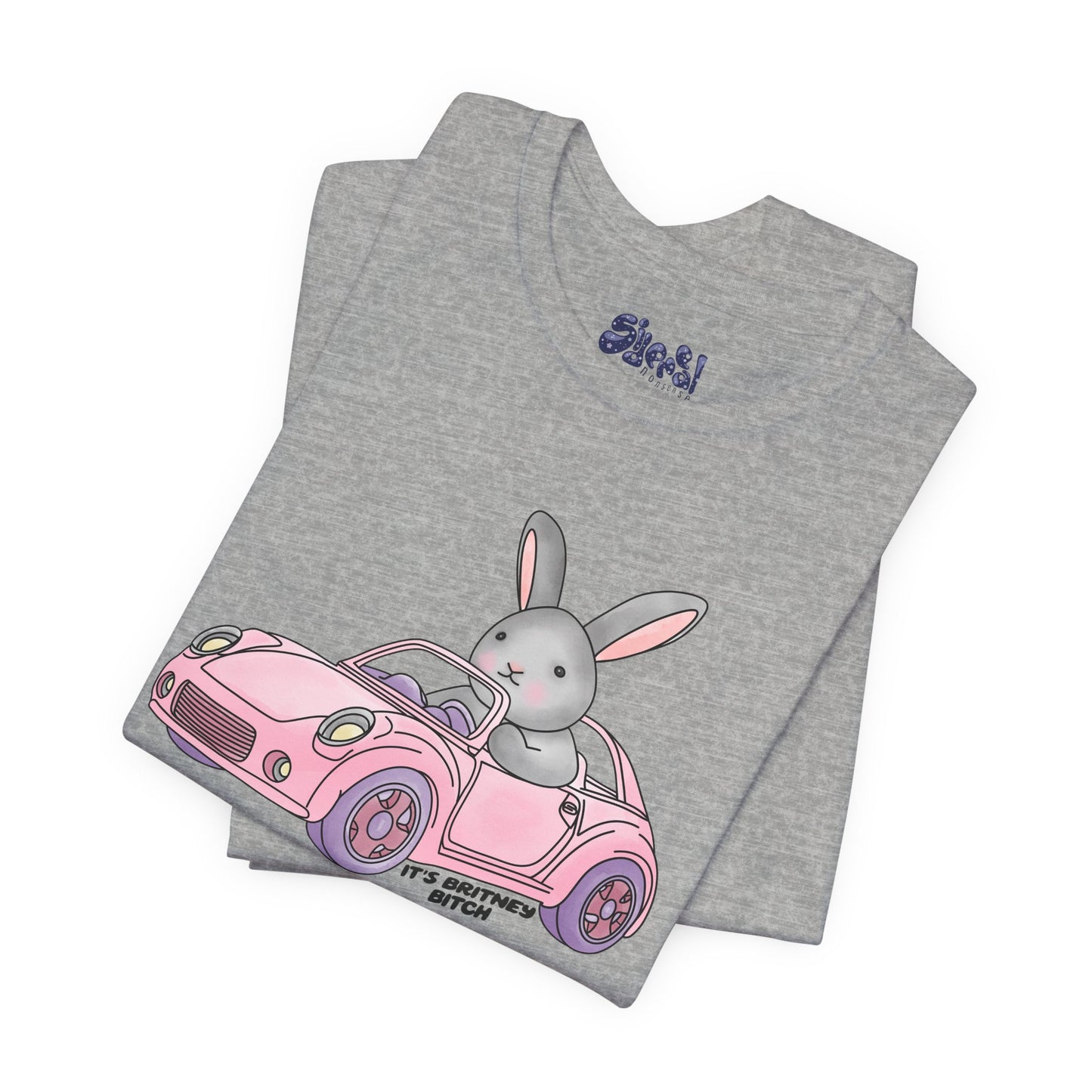 It's Britney Bitch, Cute Bunny in Pink Car Tee, 90s y2k Millennial Gift, Quirky Girly T-Shirt