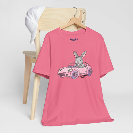 It's Britney Bitch, Cute Bunny in Pink Car Tee, 90s y2k Millennial Gift, Quirky Girly T-Shirt