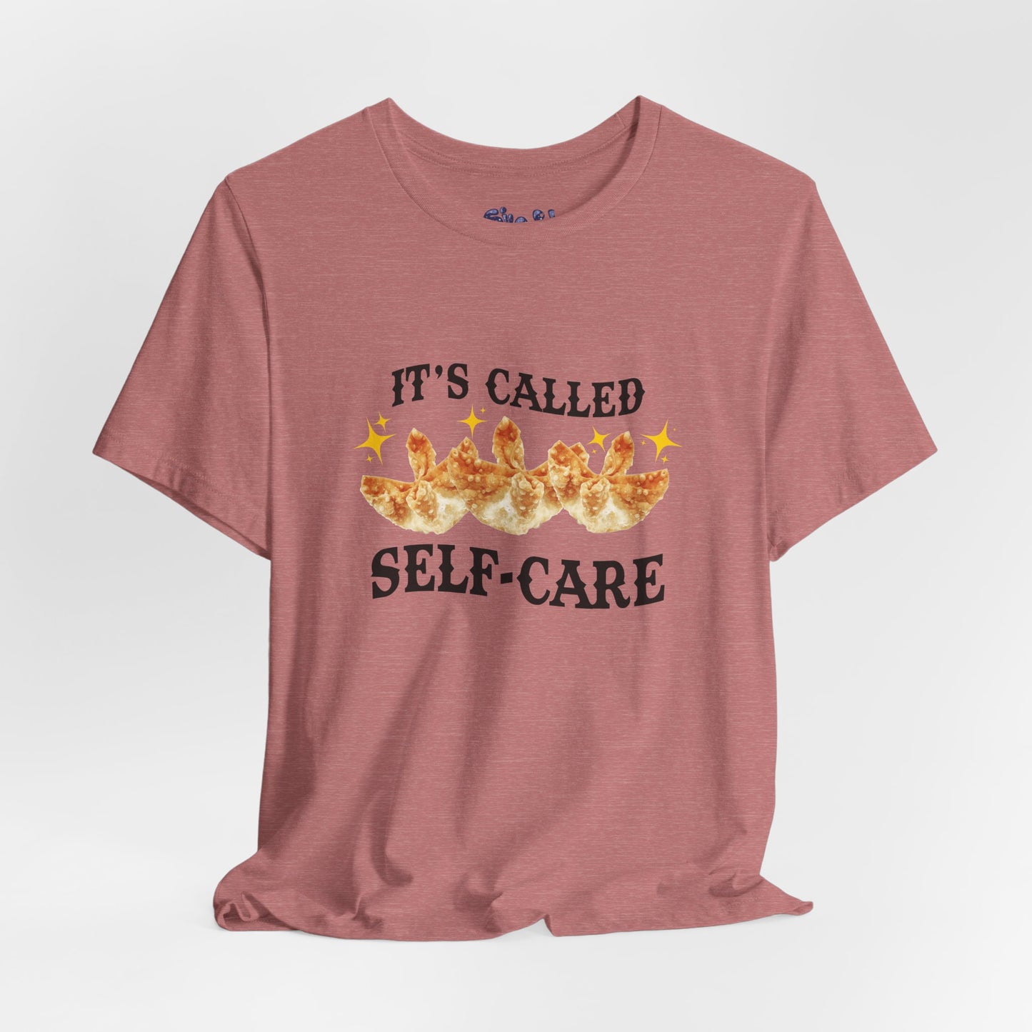 Crab Rangoon Self-Care Short Sleeve Tee, Unisex T-Shirt, Chinese Food Casual Wear, Gift for Foodie, Self Care Quotes, Quirky Motivational Apparel